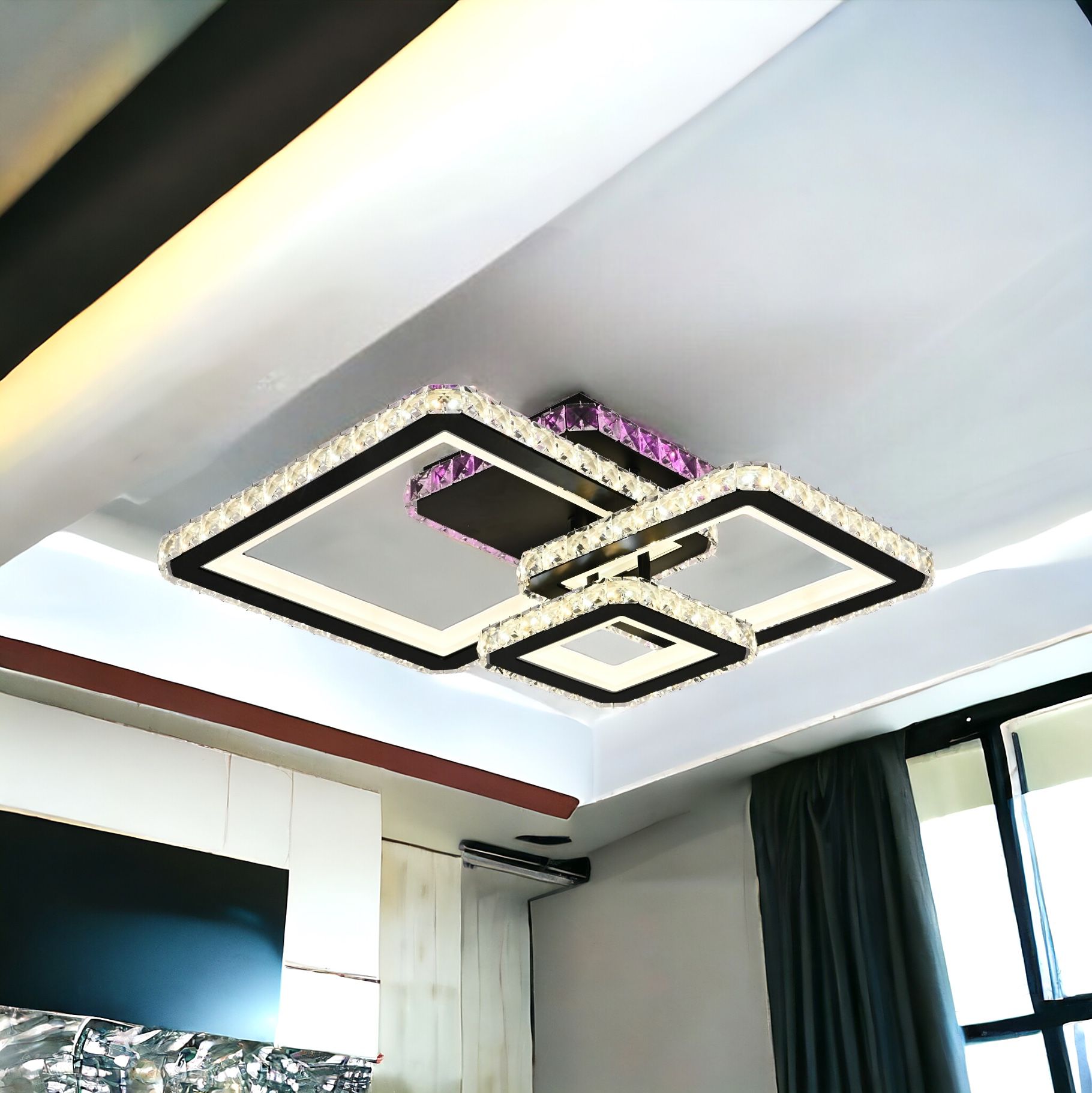 Lustra LED Kalista Black Cristal RGB Echivalent 500W