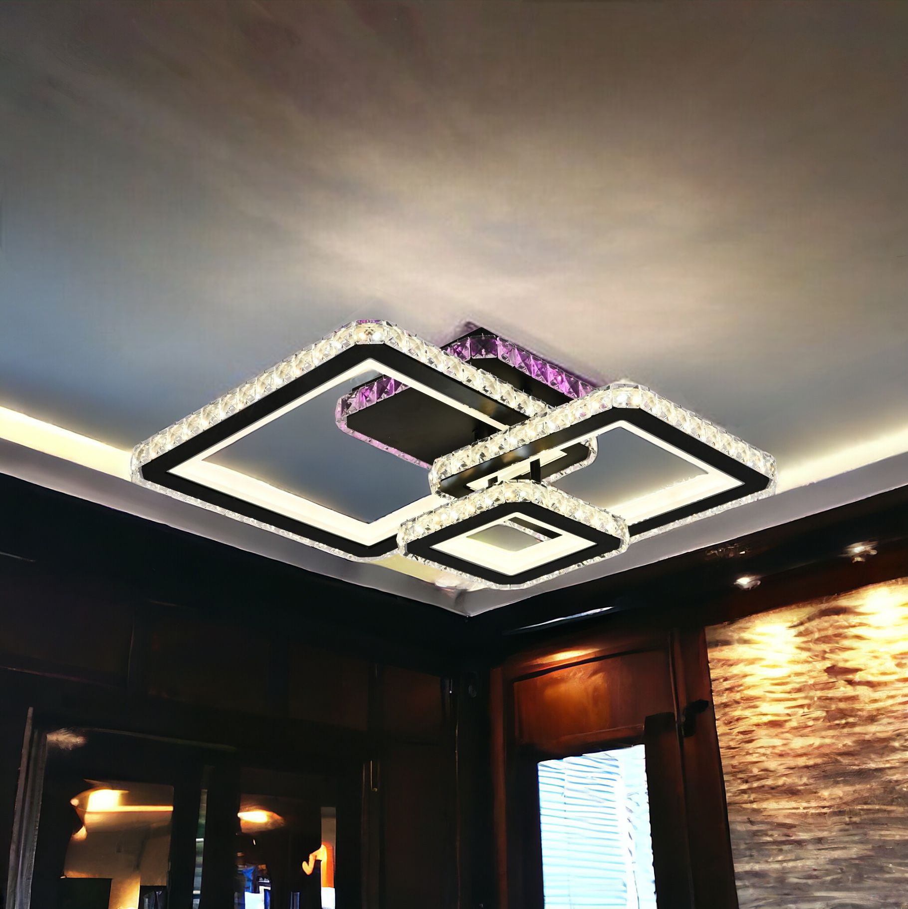 Lustra LED Kalista Black Cristal RGB Echivalent 500W