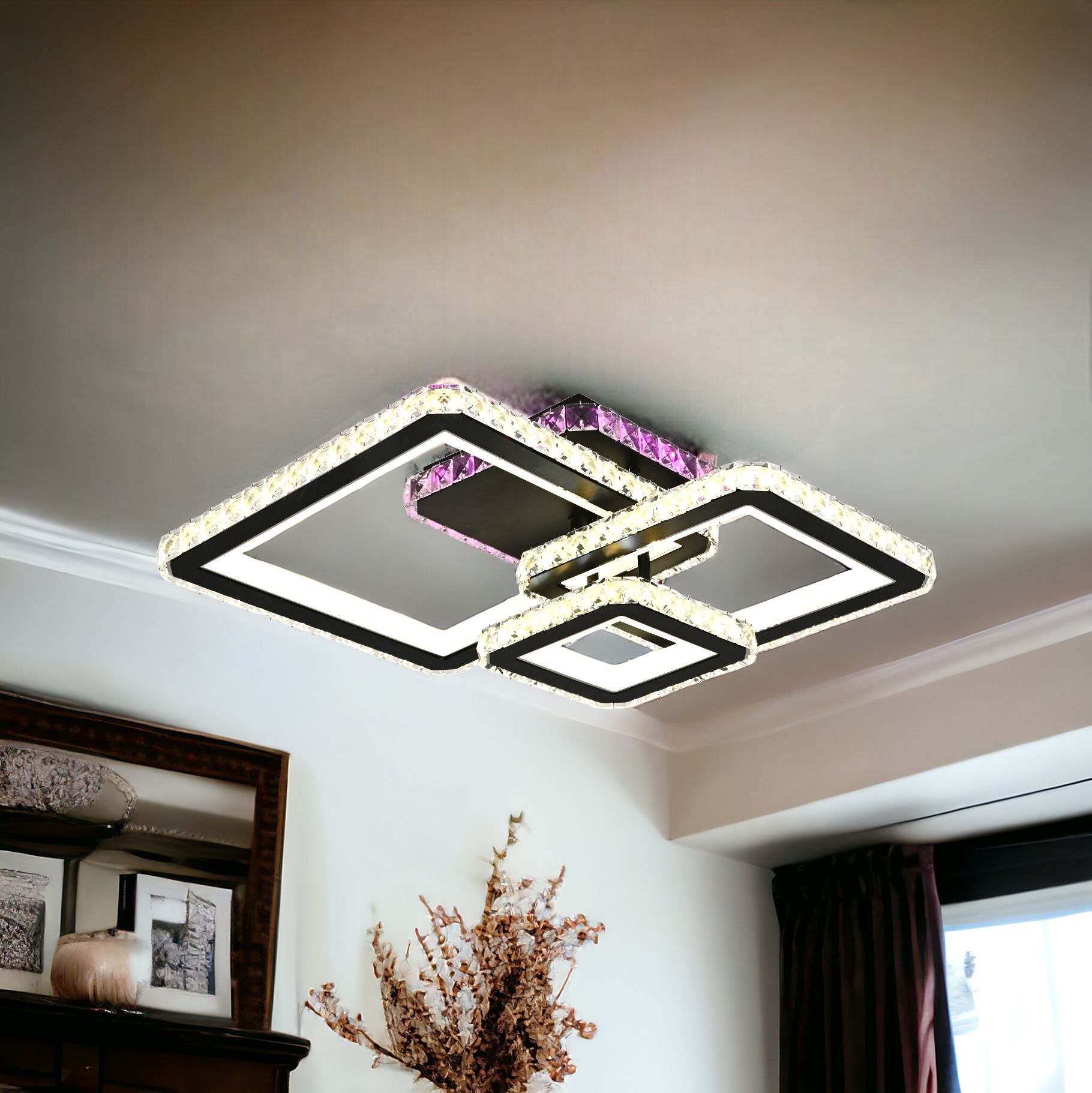 Lustra LED Kalista Black Cristal RGB Echivalent 500W