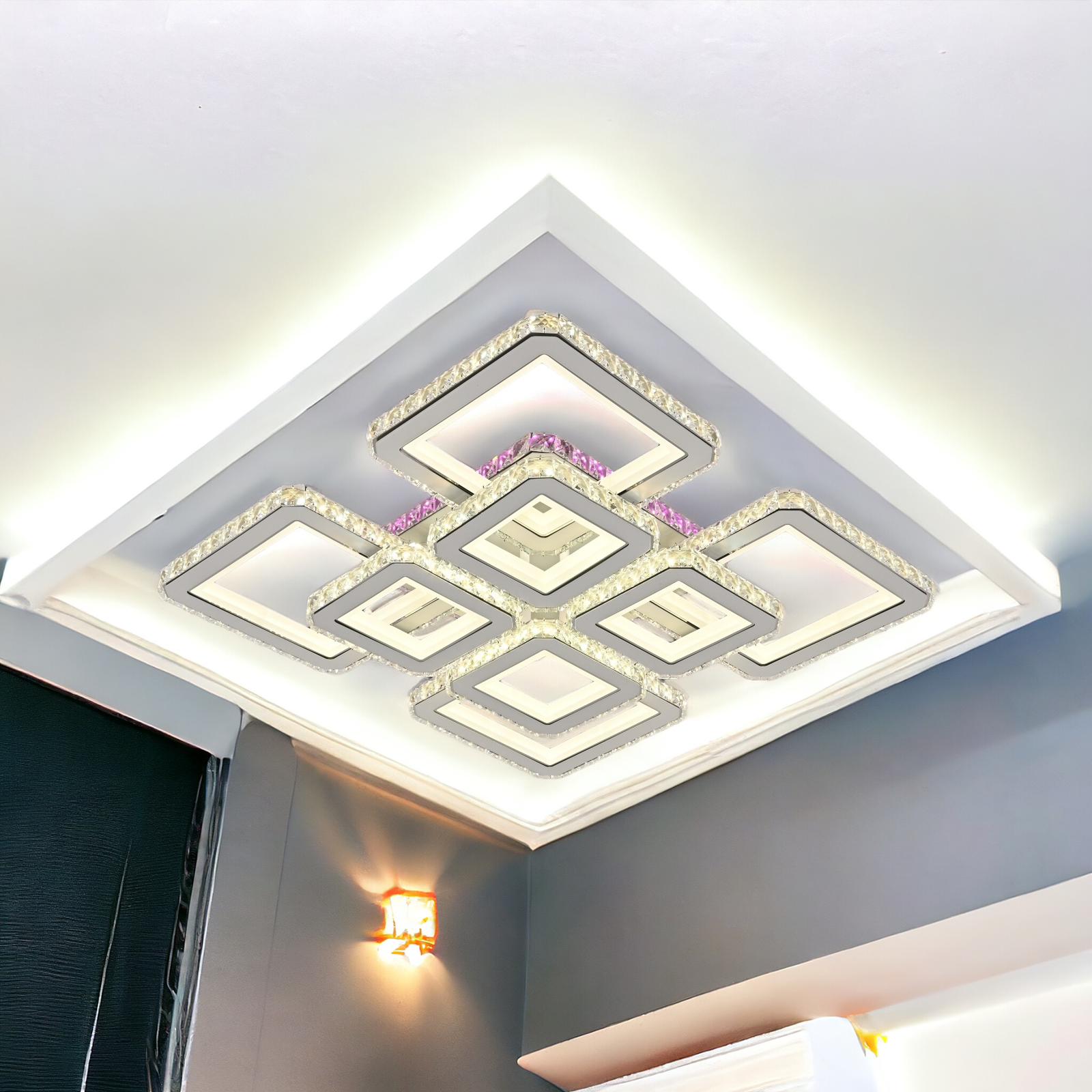 Lustra LED 4+4 Square Cristal Alba Super RGB Echivalent 1000W