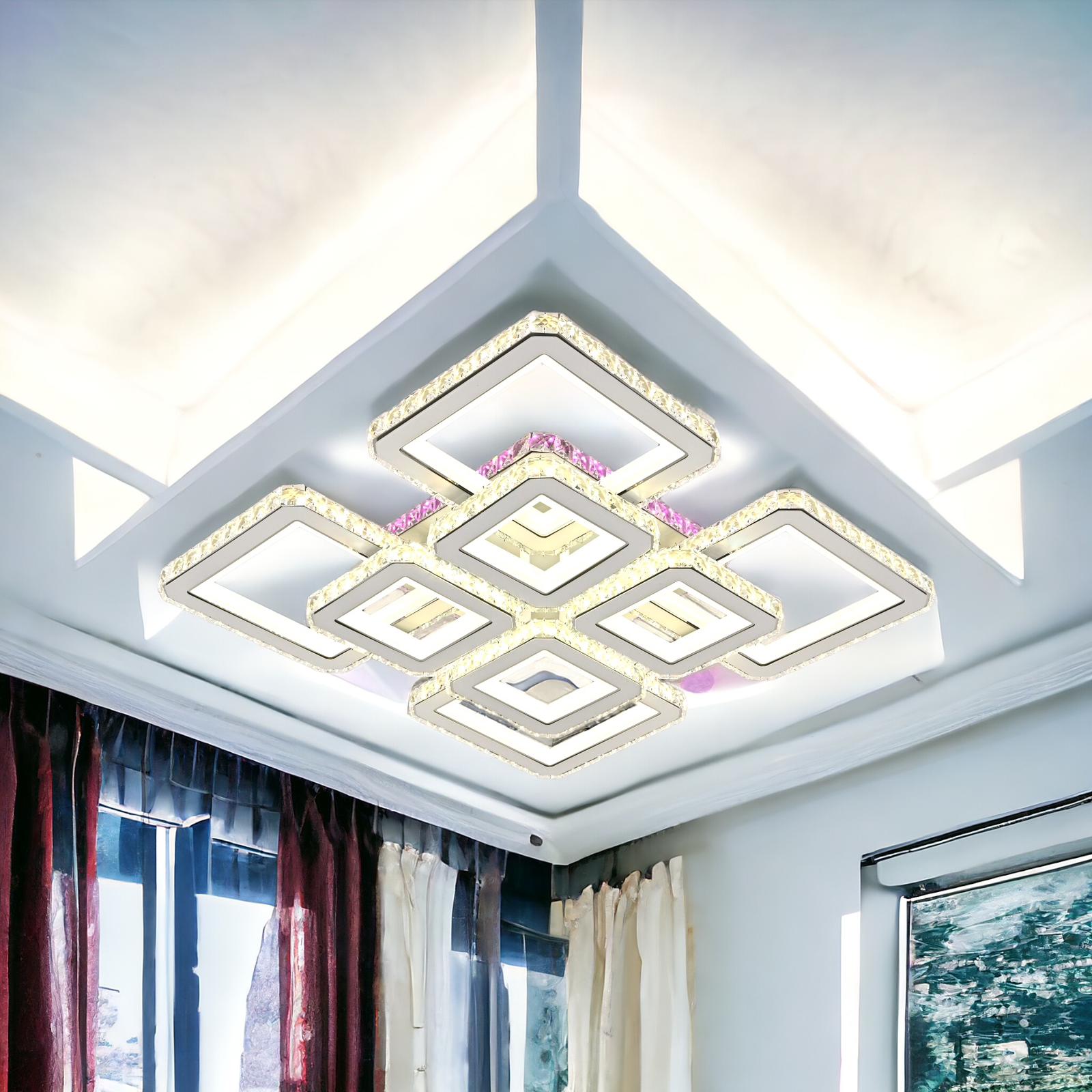 Lustra LED 4+4 Square Cristal Alba Super RGB Echivalent 1000W