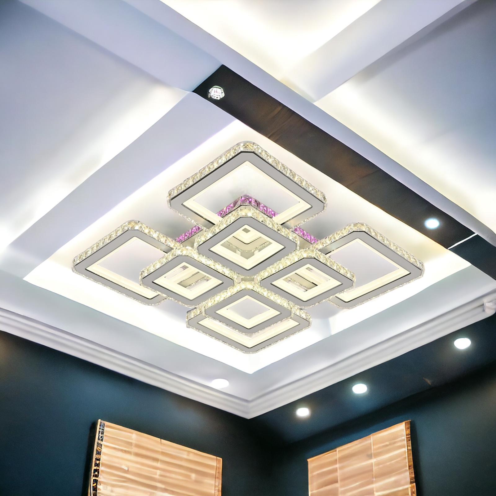 Lustra LED 4+4 Square Cristal Alba Super RGB Echivalent 1000W