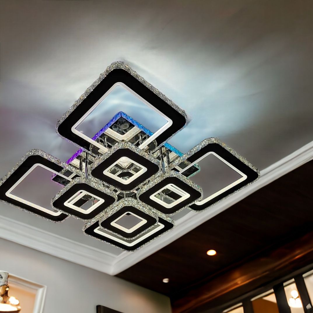 Lustra LED 4+4 Square Cristal Chrome Super RGB Echivalent 1000W