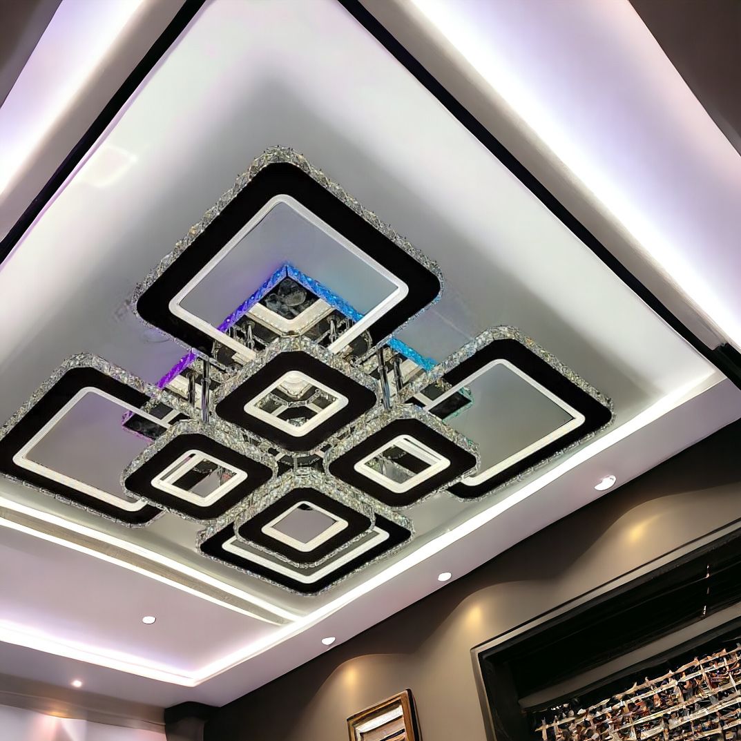 Lustra LED 4+4 Square Cristal Chrome Super RGB Echivalent 1000W