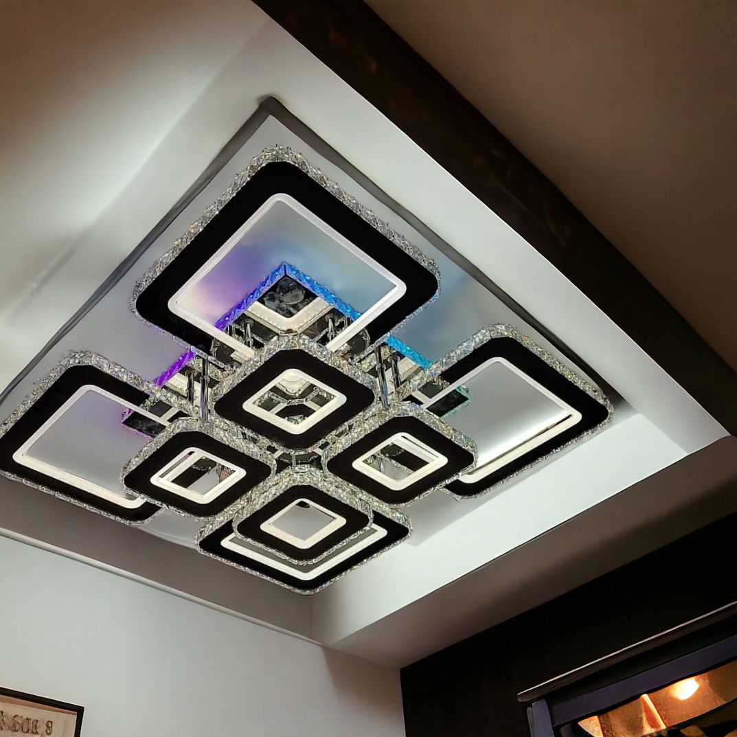 Lustra LED 4+4 Square Cristal Chrome Super RGB Echivalent 1000W