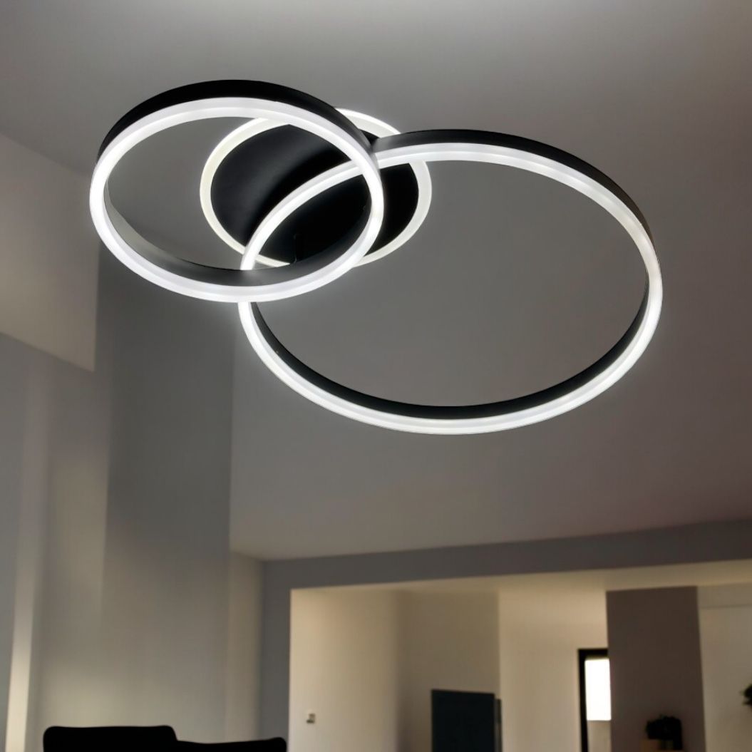 Lustra LED Beauty Black 2 BIG Circle Echivalent 600W Telecomanda