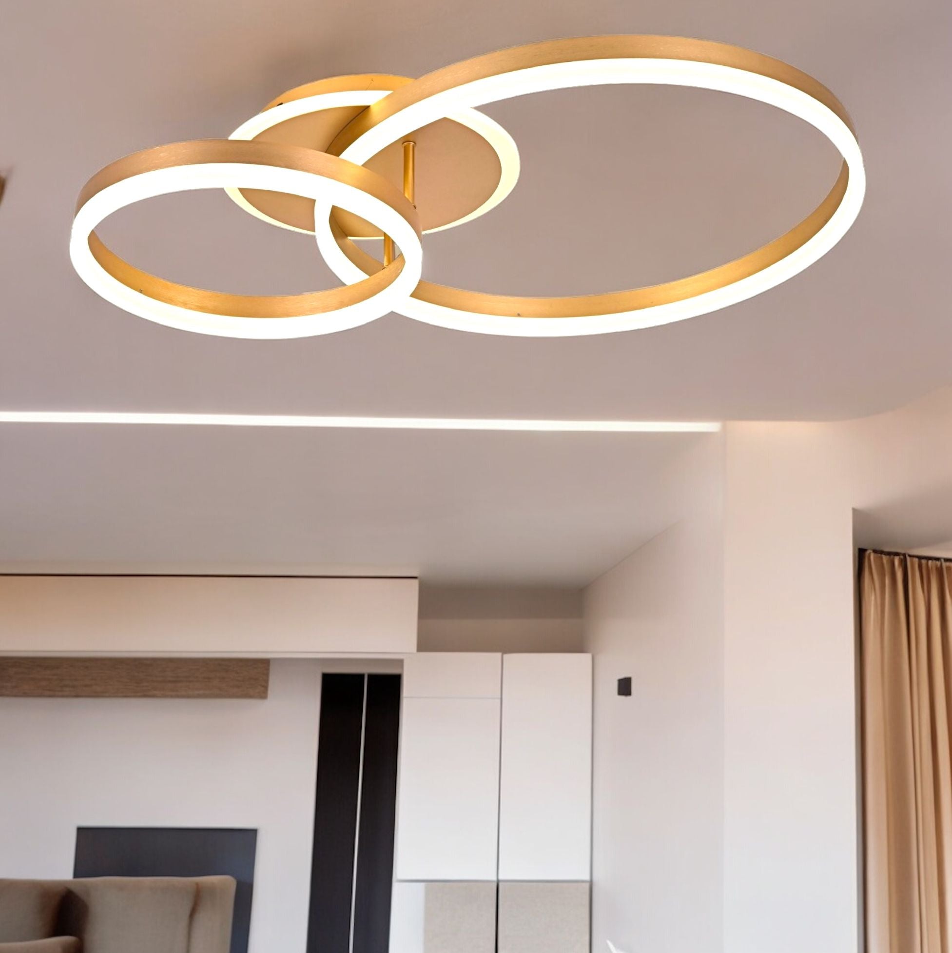 Lustra LED Beauty Gold 2 BIG Circle Echivalent 600W Telecomanda