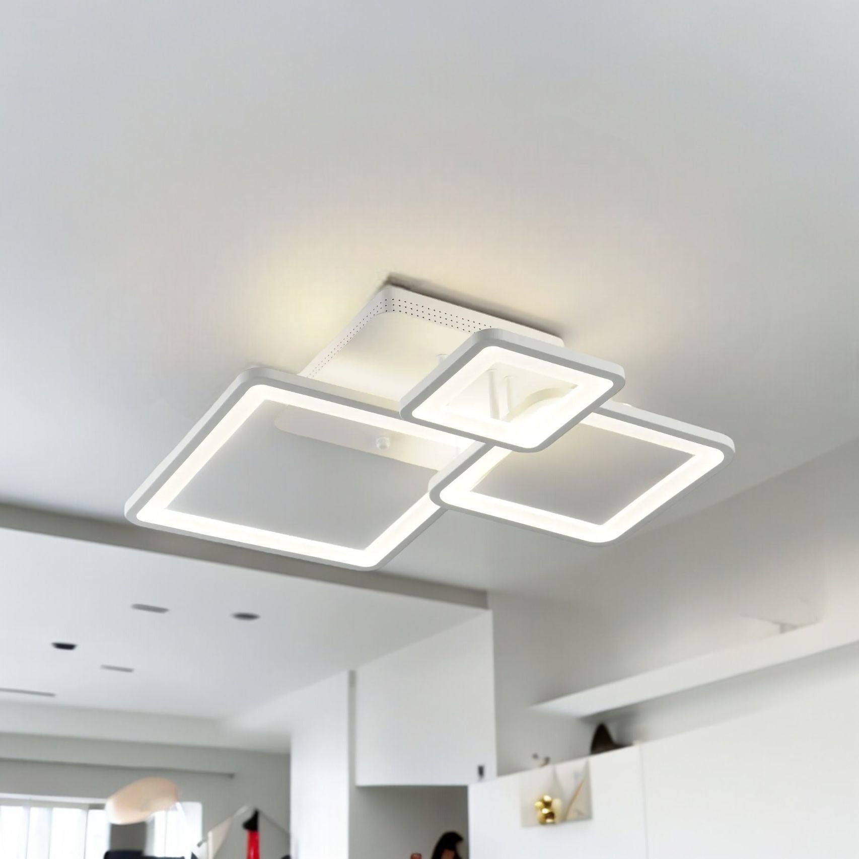 Lustra Led Three Square Alb Echivalent 400W Telecomanda Lighting Fixtures