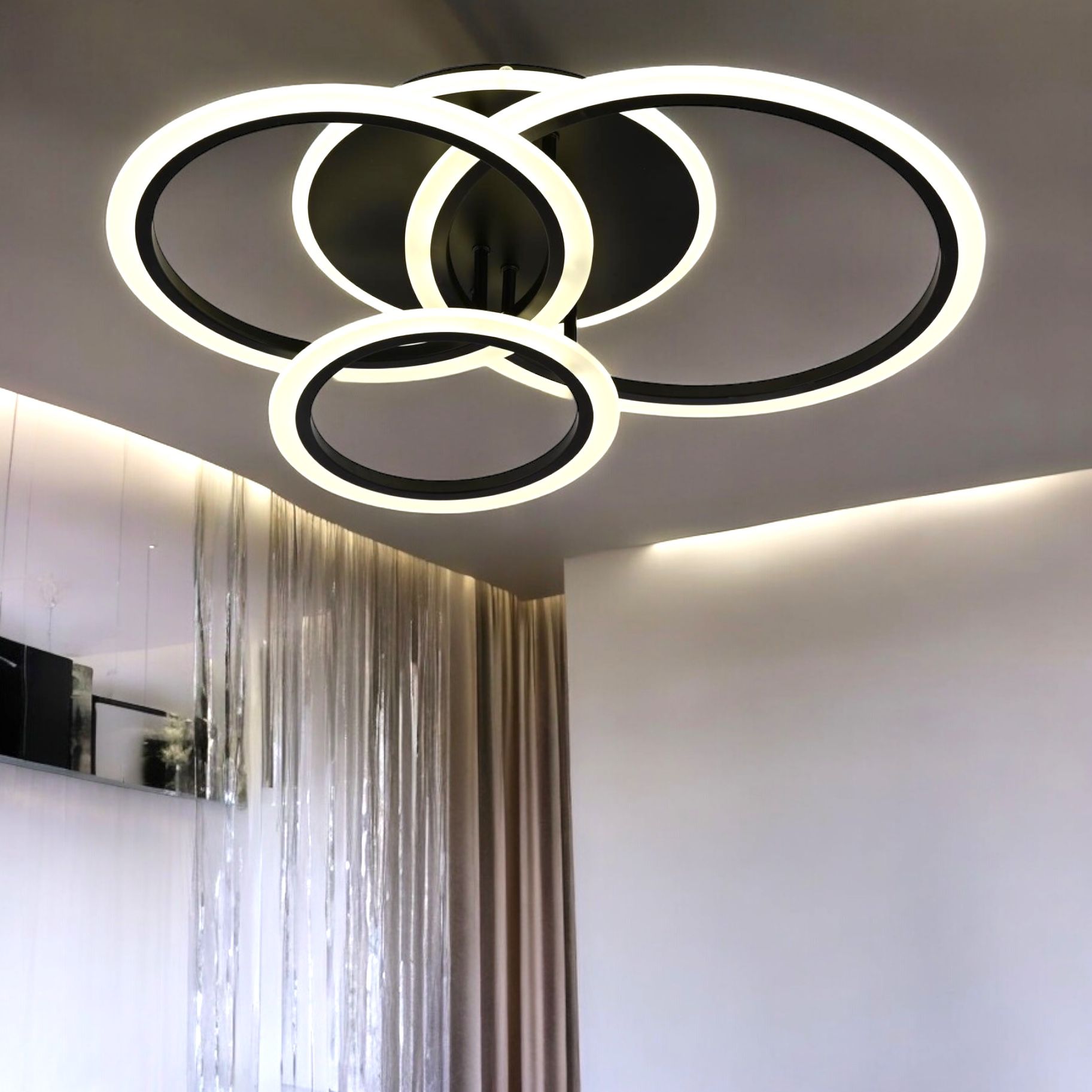 Lustra LED 3 BLACK RINGS Echivalent 500W Telecomanda