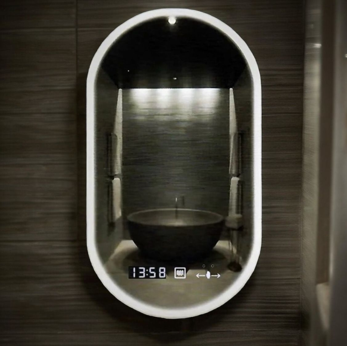 Oglinda LED Ovala 50x80cm, SENZOR, 3 Lumini, Dezaburire si Ceas D045