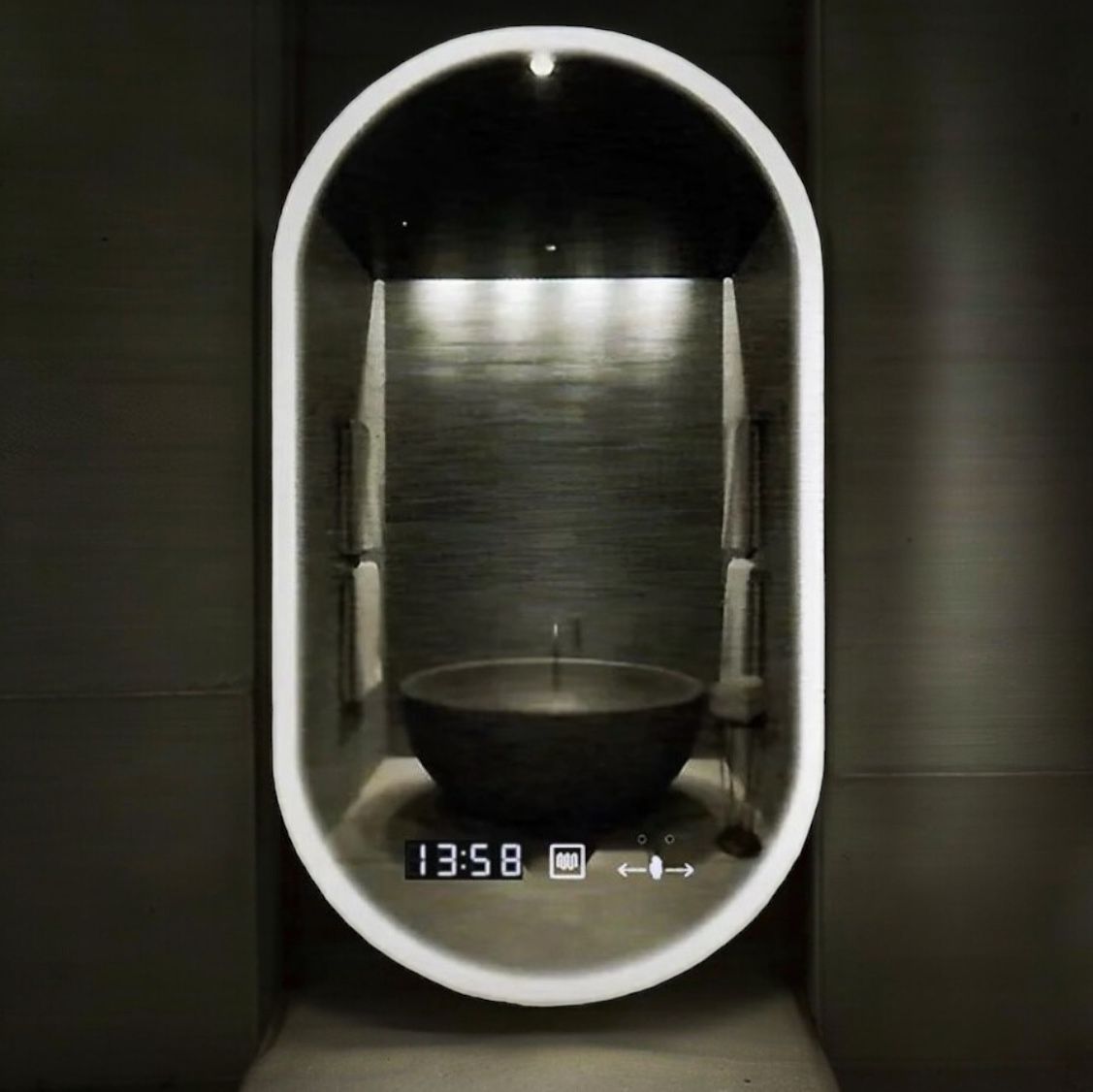 Oglinda LED Ovala 50x80cm, SENZOR, 3 Lumini, Dezaburire si Ceas D045