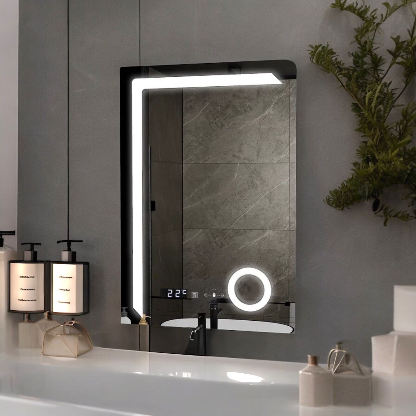 Oglinda LED 60x80cm, LUPA, SENZOR, 3 Lumini, Dezaburire si Ceas W07