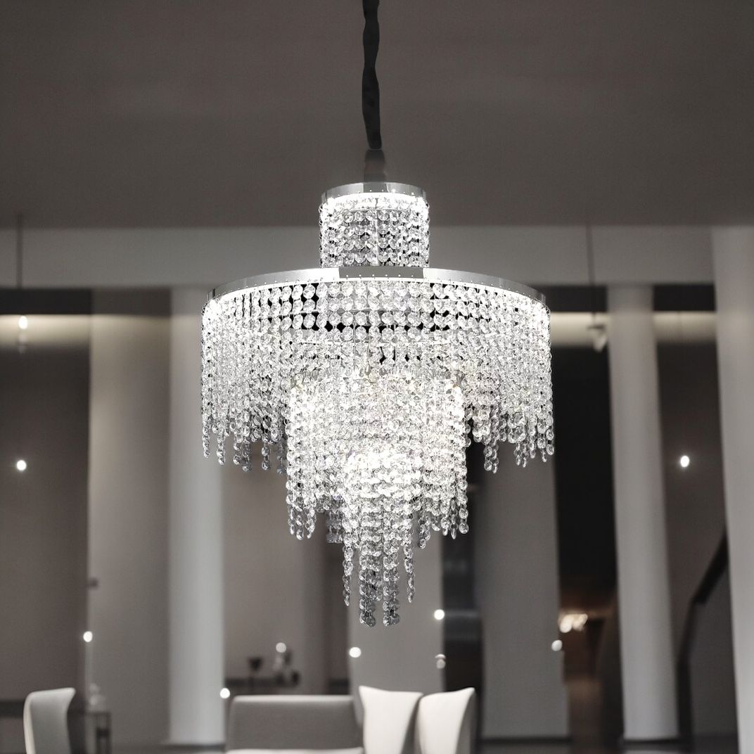 Lustra LED Rain Silver Cristal Telecomanda Echivalent 500W