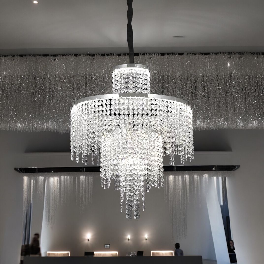 Lustra LED Rain Silver Cristal Telecomanda Echivalent 500W