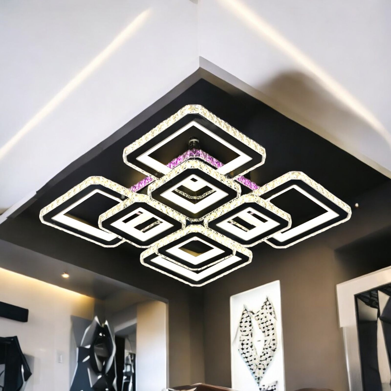 Lustra LED 4+4 Square Cristal Black Super RGB Echivalent 1000W