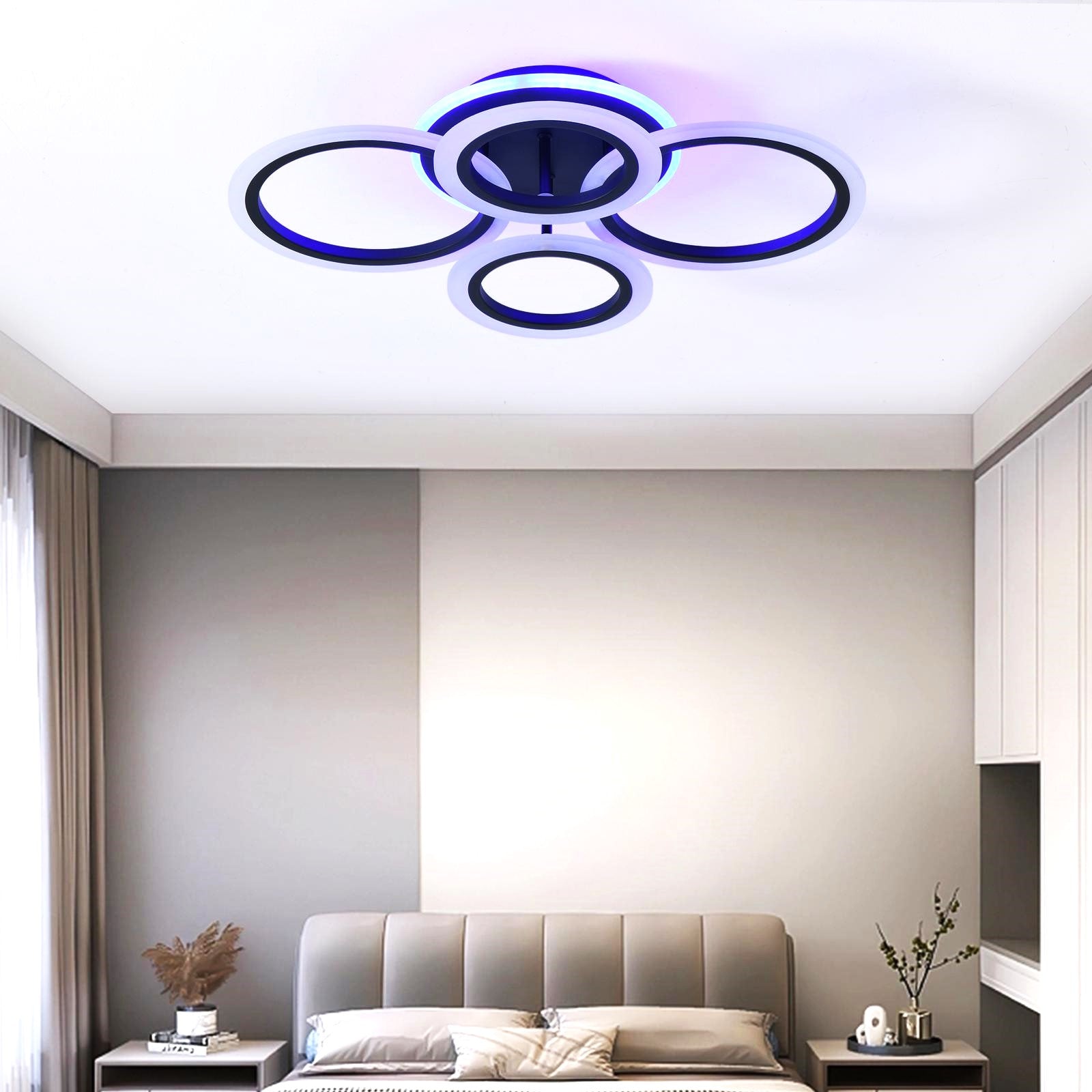 Lustra LED 4 Circle RGB BLACK Echivalent 500W Telecomanda