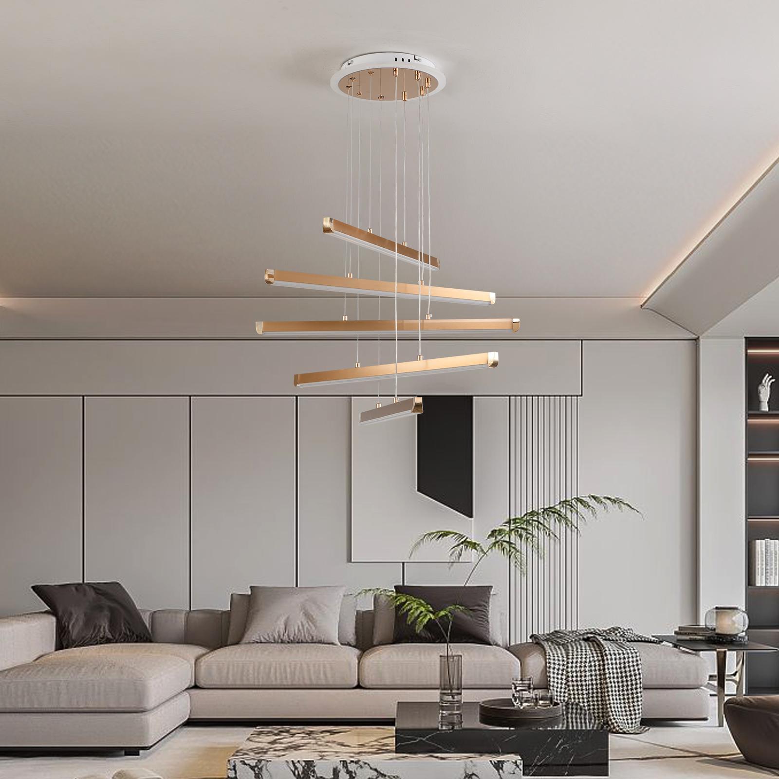 Lustra LED 5 LINES Gold Suspendata Echivalent 600W Telecomanda