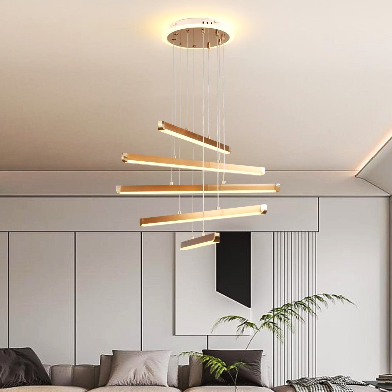 Lustra LED 5 LINES Gold Suspendata Echivalent 600W Telecomanda