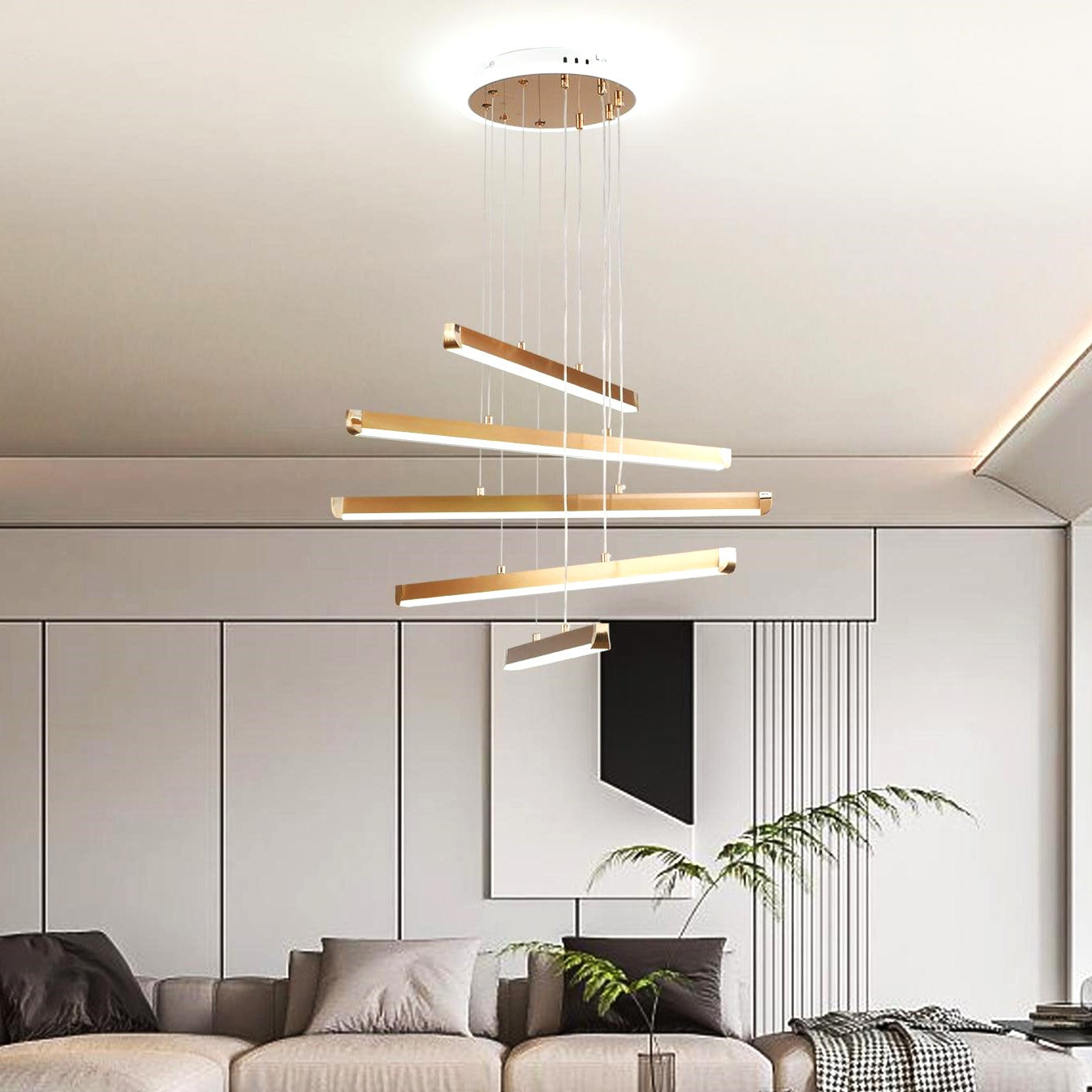 Lustra LED 5 LINES Gold Suspendata Echivalent 600W Telecomanda