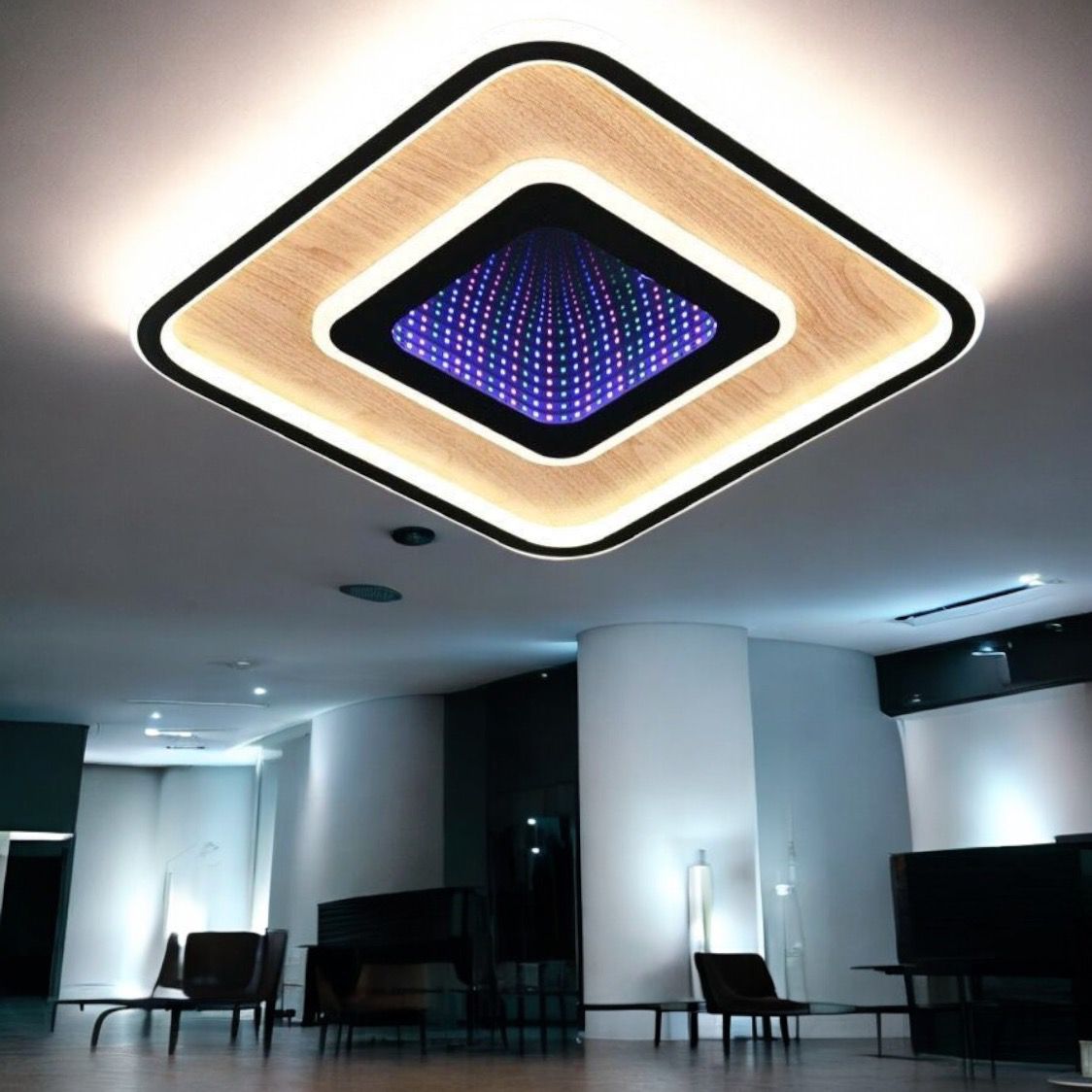 Lustra LED Woody Touch Square 3D RGB Telecomanda Echivalent 500W