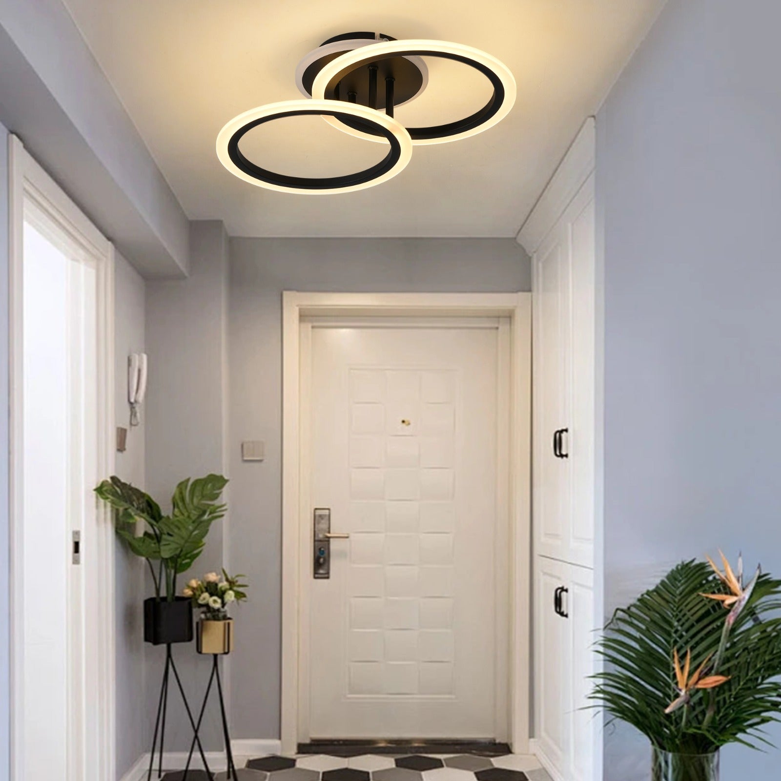 Lustra LED Doua Cercuri Negre RGB Echivalent 250W Telecomanda