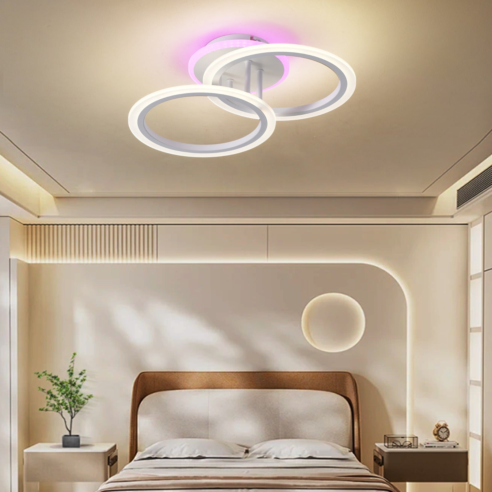 Lustra LED Doua Cercuri Albe RGB Echivalent 250W Telecomanda