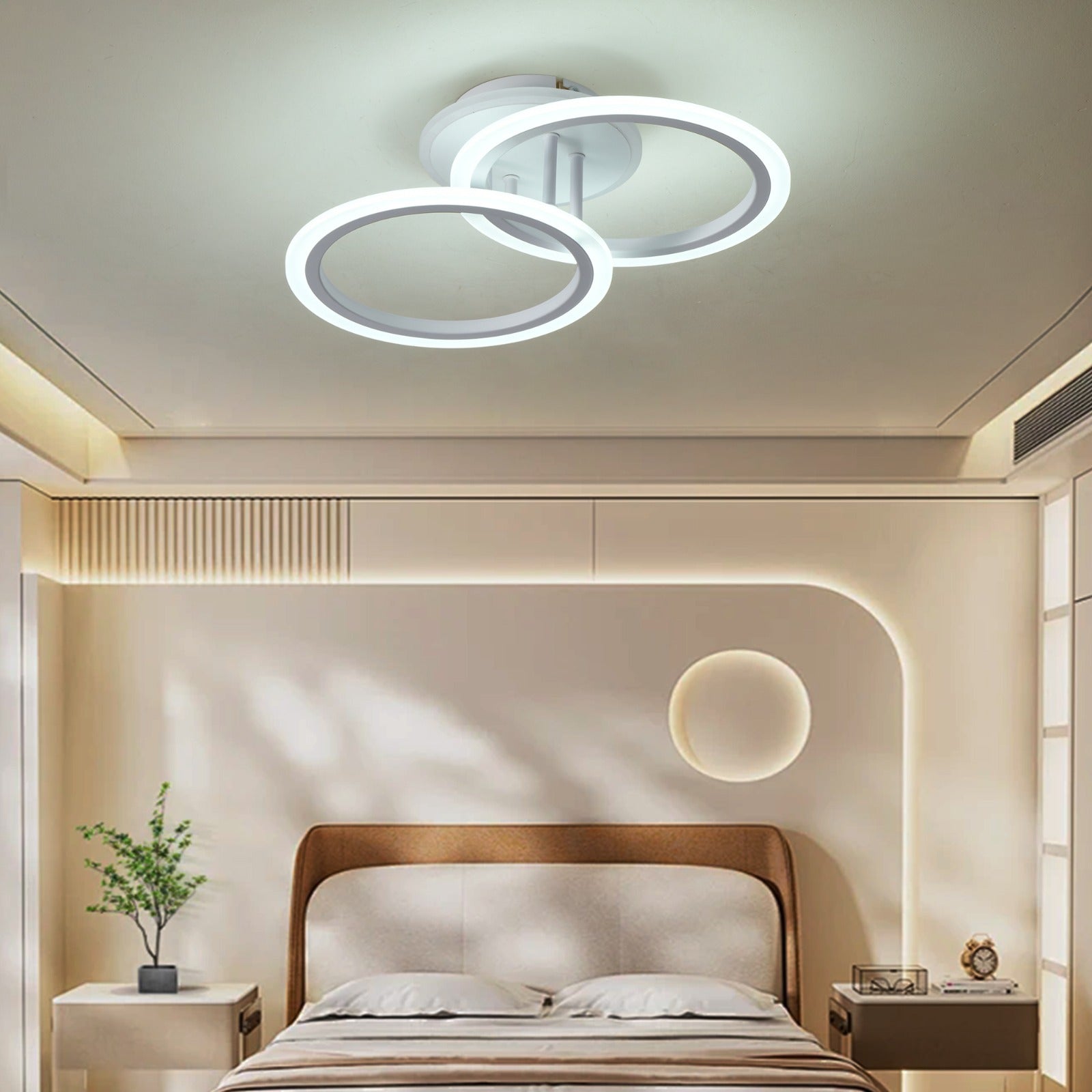 Lustra LED Doua Cercuri Albe RGB Echivalent 250W Telecomanda