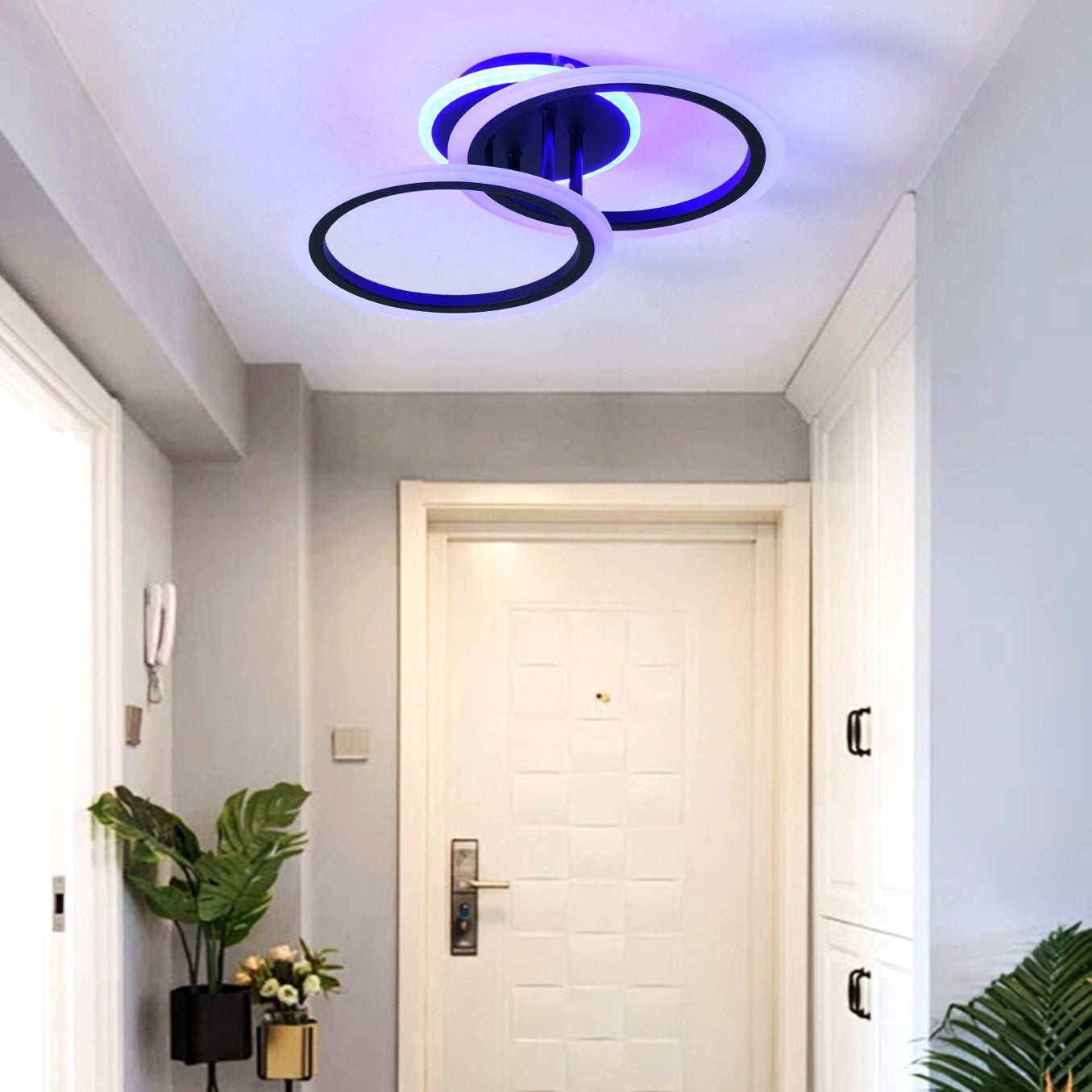 Lustra LED Doua Cercuri Negre RGB Echivalent 250W Telecomanda