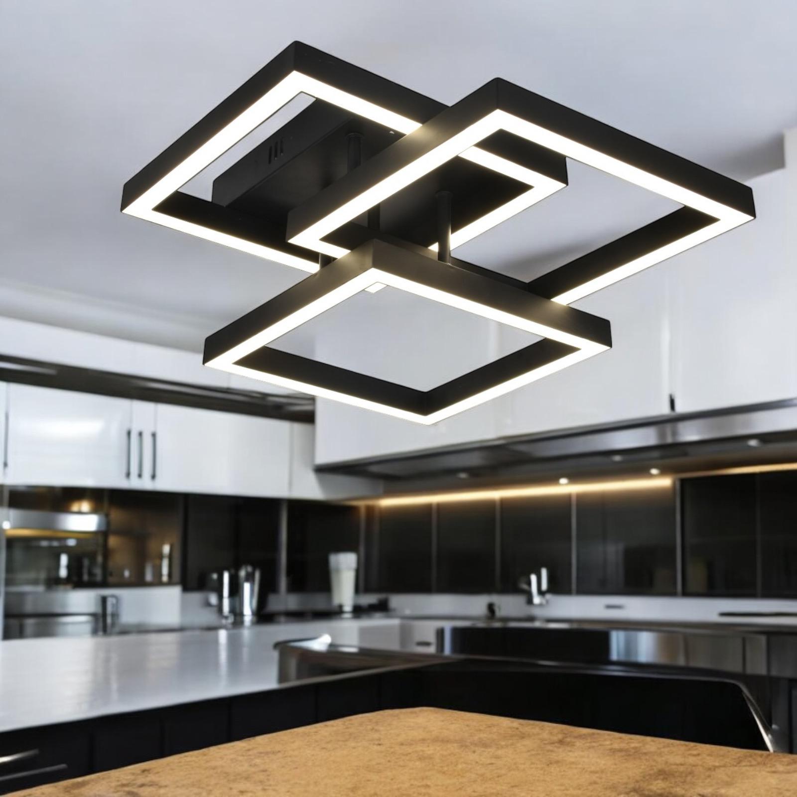 Lustra LED Modern 3 Square Black Echivalent 300W Telecomanda