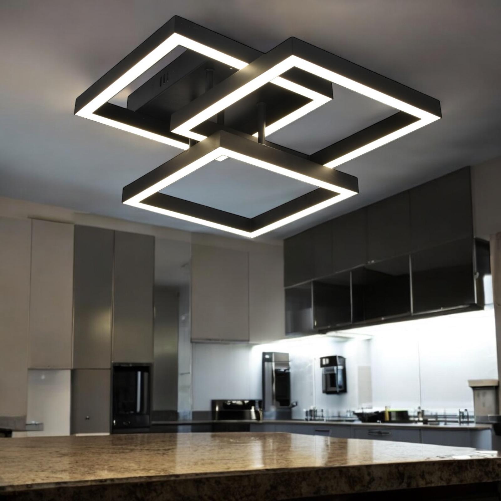 Lustra LED Modern 3 Square Black Echivalent 300W Telecomanda