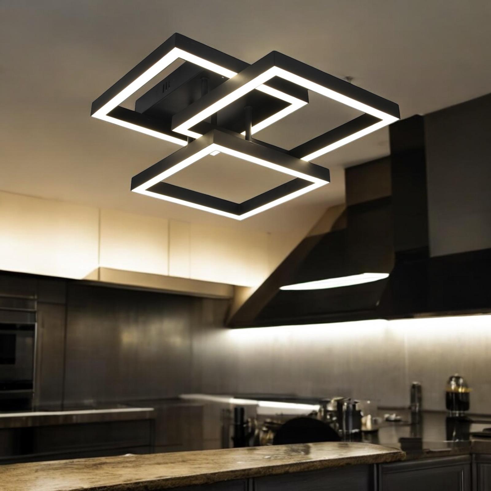 Lustra LED Modern 3 Square Black Echivalent 300W Telecomanda