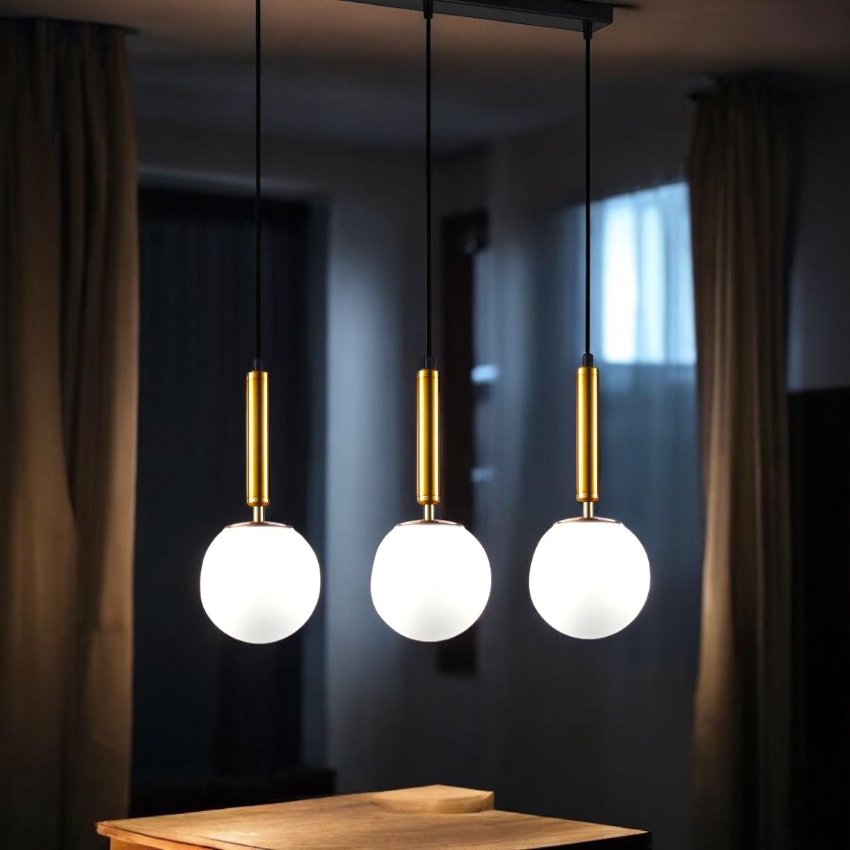 Lustra Abajur Mat Gold Suspendata Liniara Ty5128-3 Chandeliers