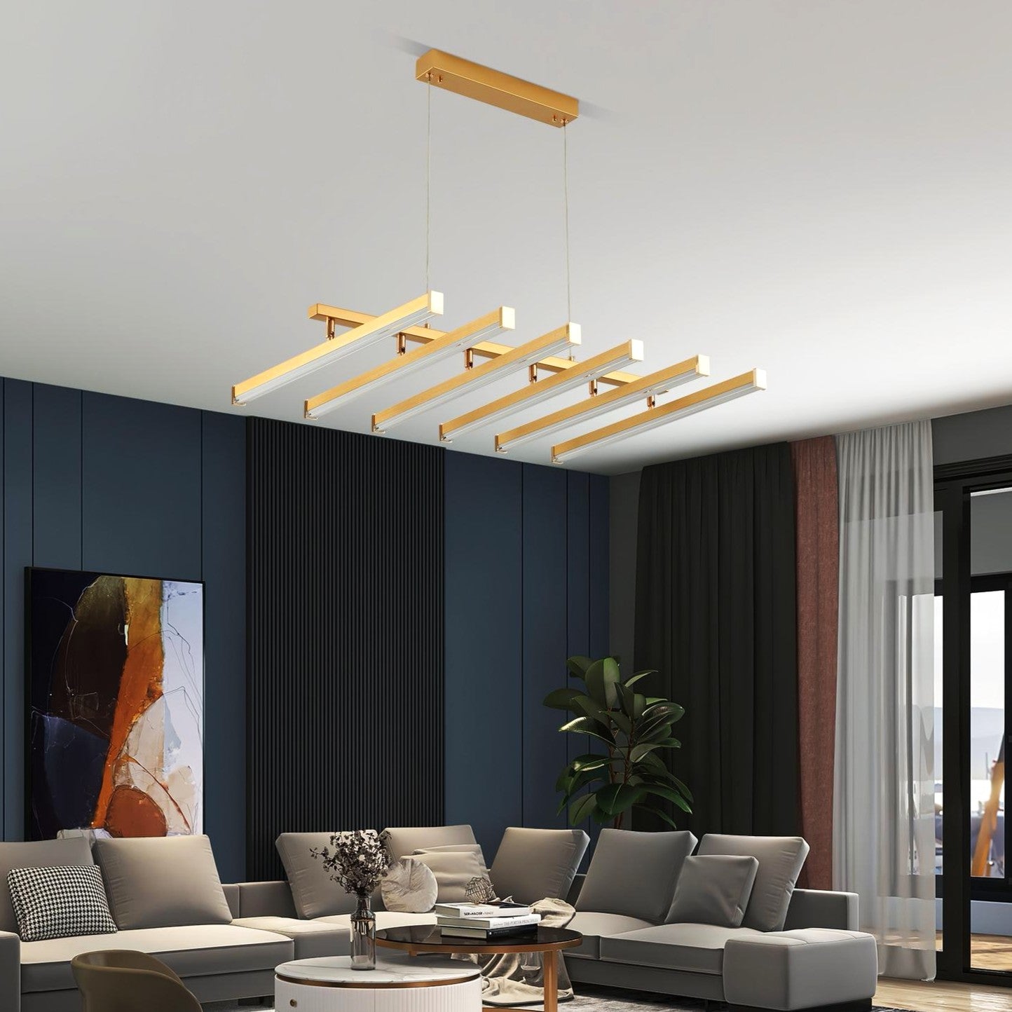 Lustra LED Suspendata 6 Linii Reglabile Gold Echivalent 800W Telecomanda