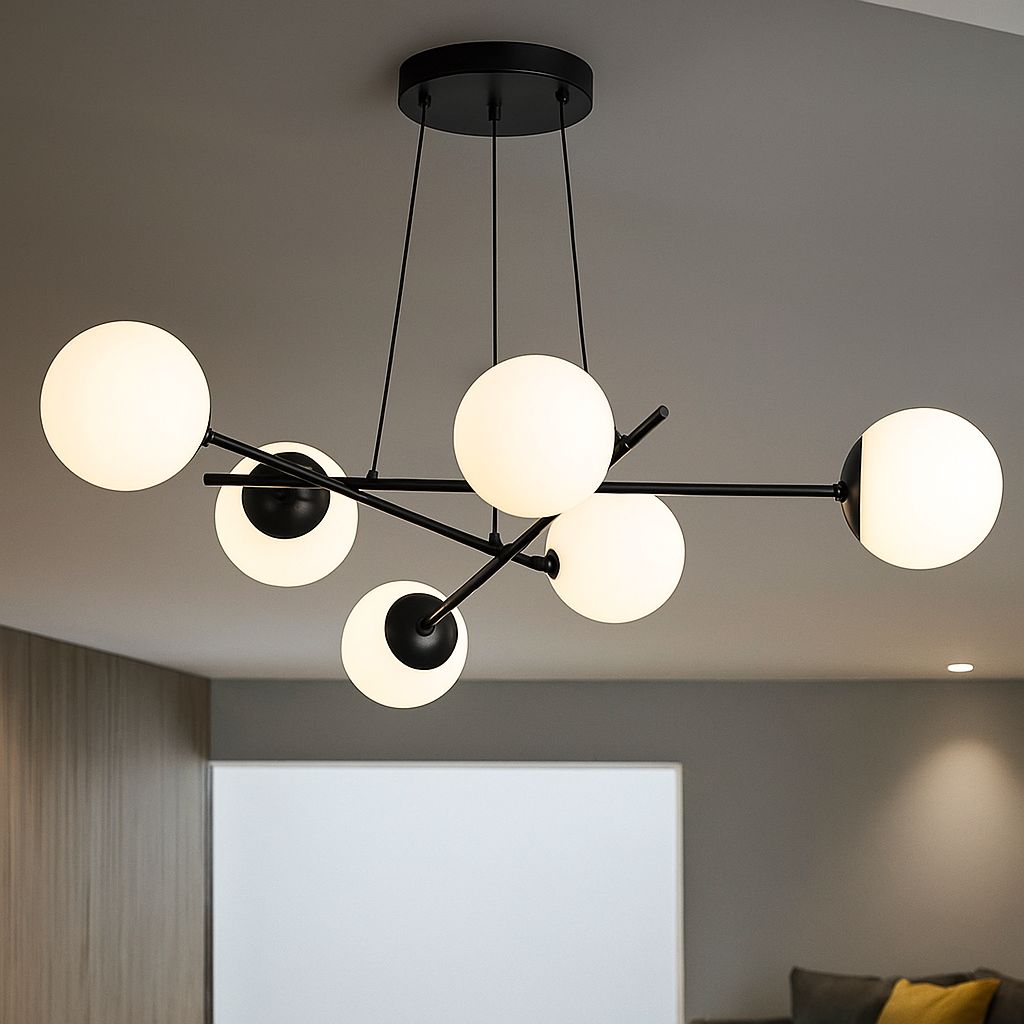 Lustra Abajur MAT Black Suspendata 6xE27 NEAGRA / ABAJUR Chandeliers