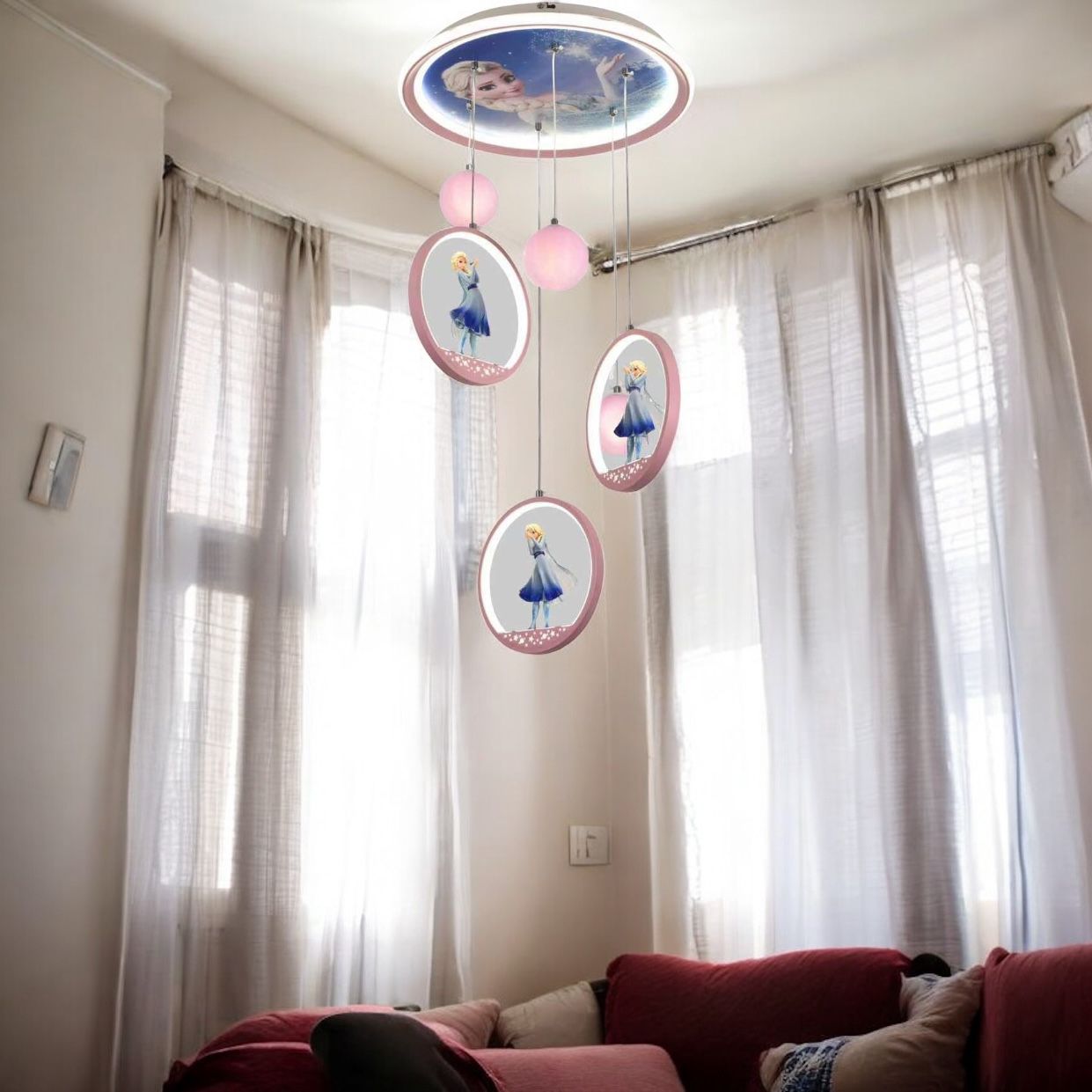 Lustra LED Suspendata ELSA Echivalent 400W Telecomanda ROZ / KIDS Lighting Fixtures