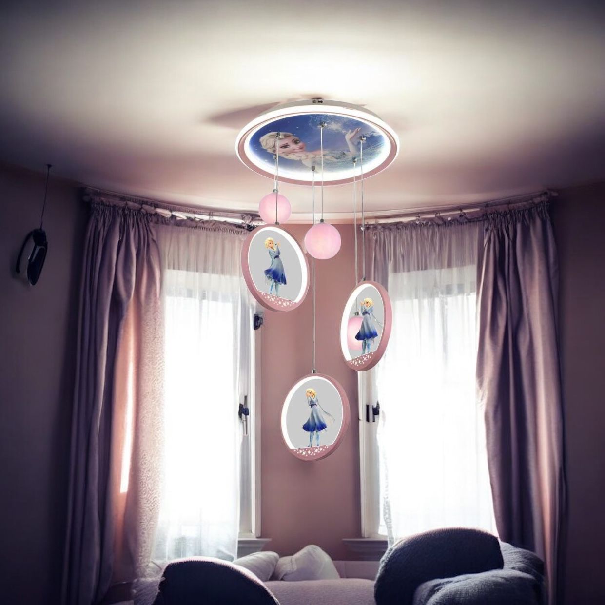 Lustra LED Suspendata ELSA Echivalent 400W Telecomanda ROZ / KIDS Lighting Fixtures