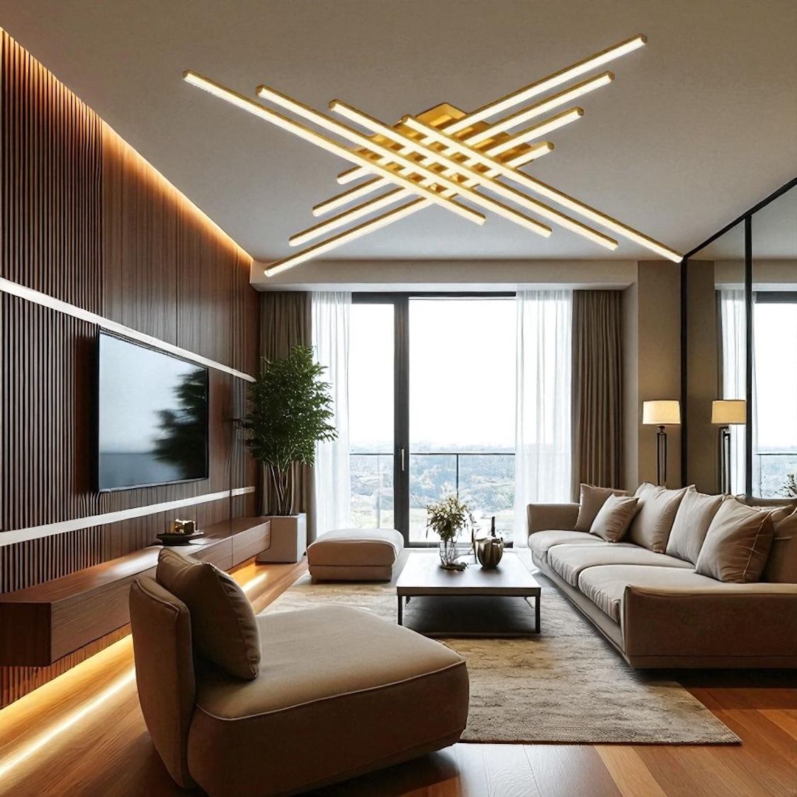 Lustra LED 8 Modern LINES Gold Echivalent 1000W Telecomanda