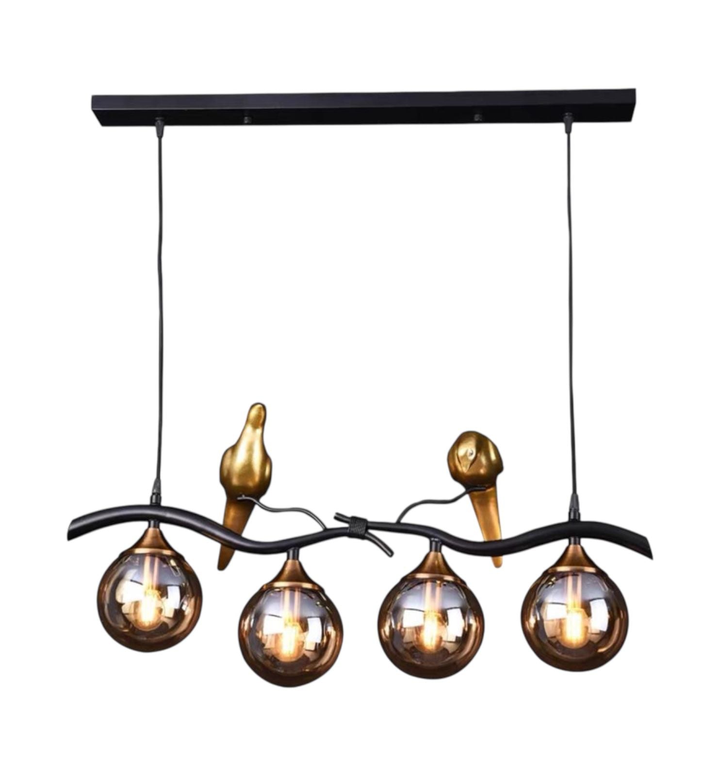 Lustra Birdy BLACK & GOLD Abajur Fumuriu 4xE14