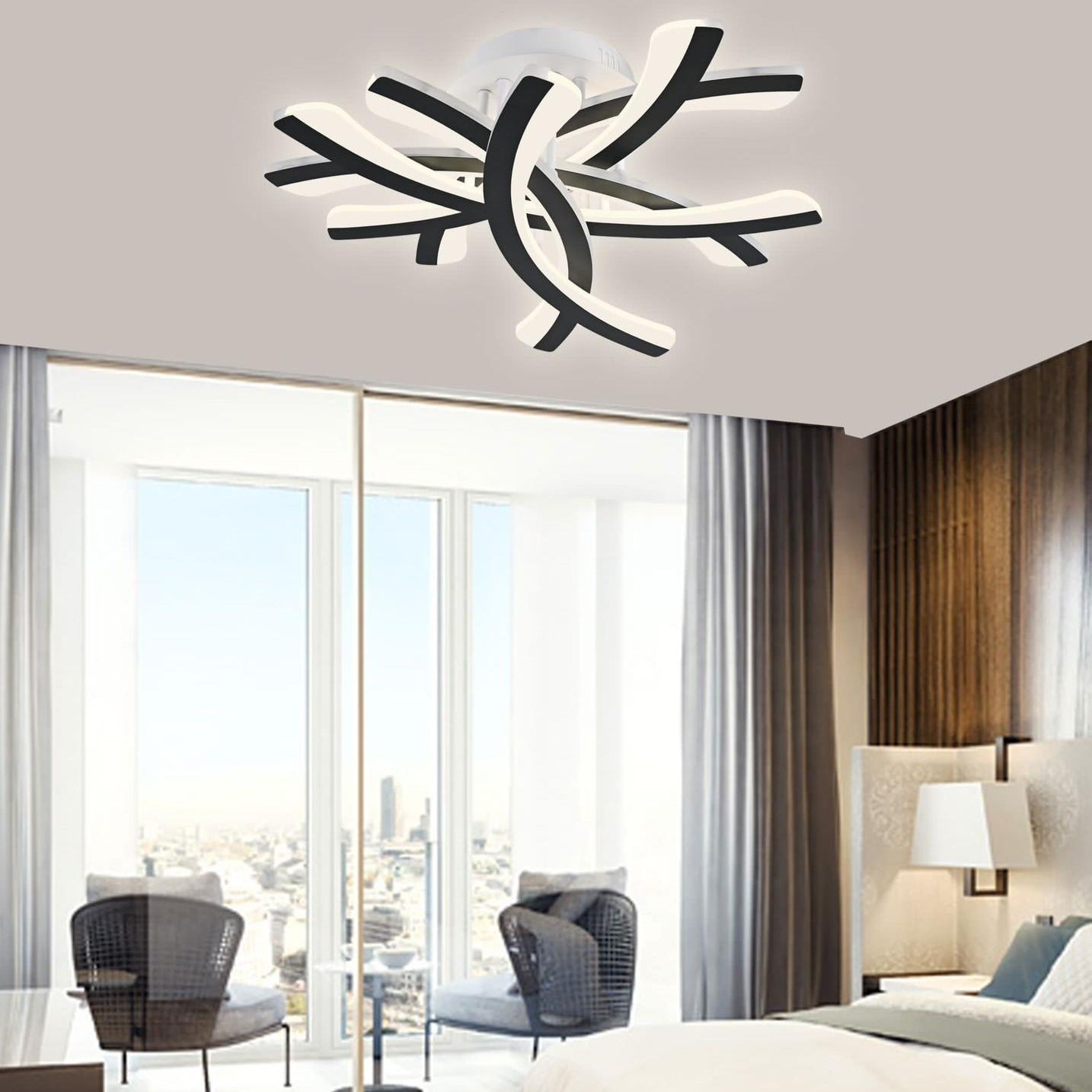 Lustra LED Fynora Black Echivalent 600W Telecomanda