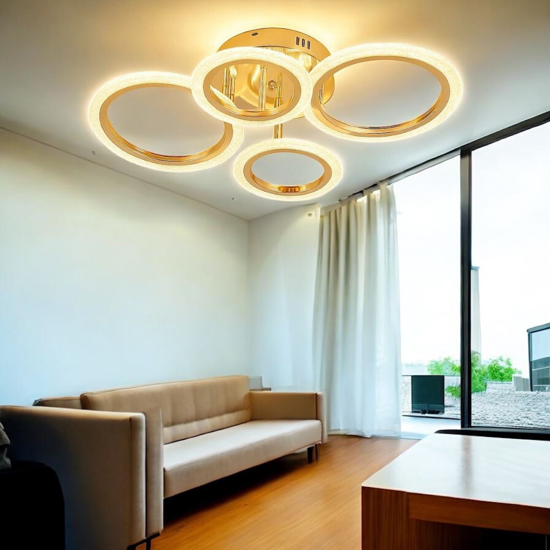 Lustra LED Mini Brevia Gold 2+2 Circle Echivalent 400W Telecomanda