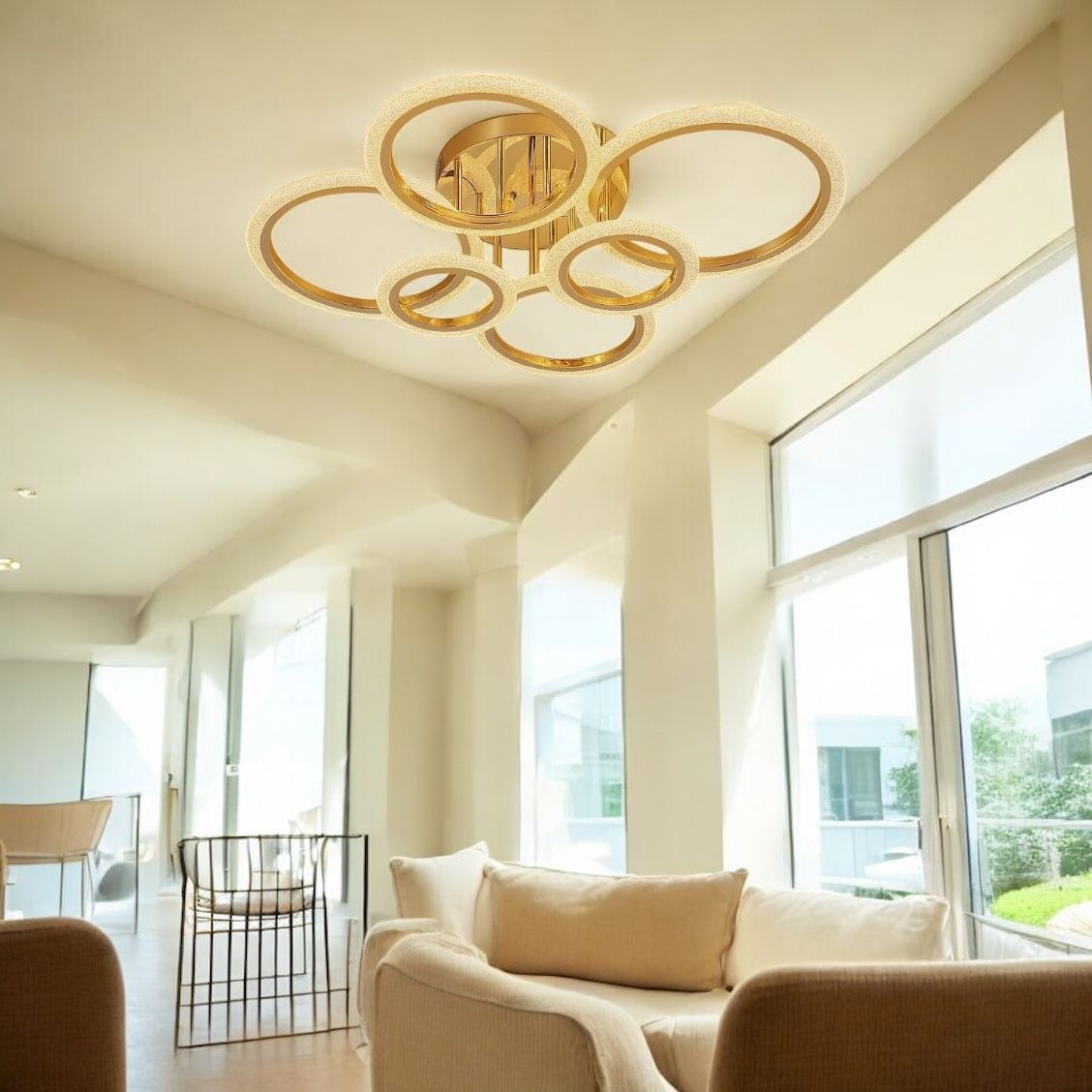 Lustra LED Maxi Brevia Gold 4+2 Circle Echivalent 800W Telecomanda