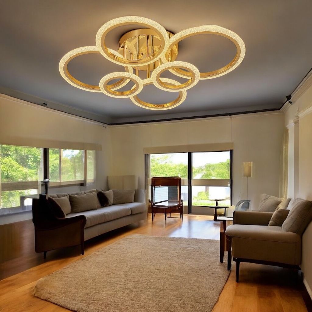 Lustra LED Maxi Brevia Gold 4+2 Circle Echivalent 800W Telecomanda