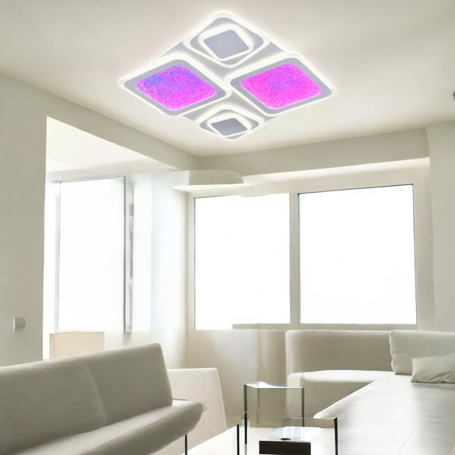 Lustra LED RGB SIERA 4 Squares 3 Functii Echivalent 600W Telecomanda