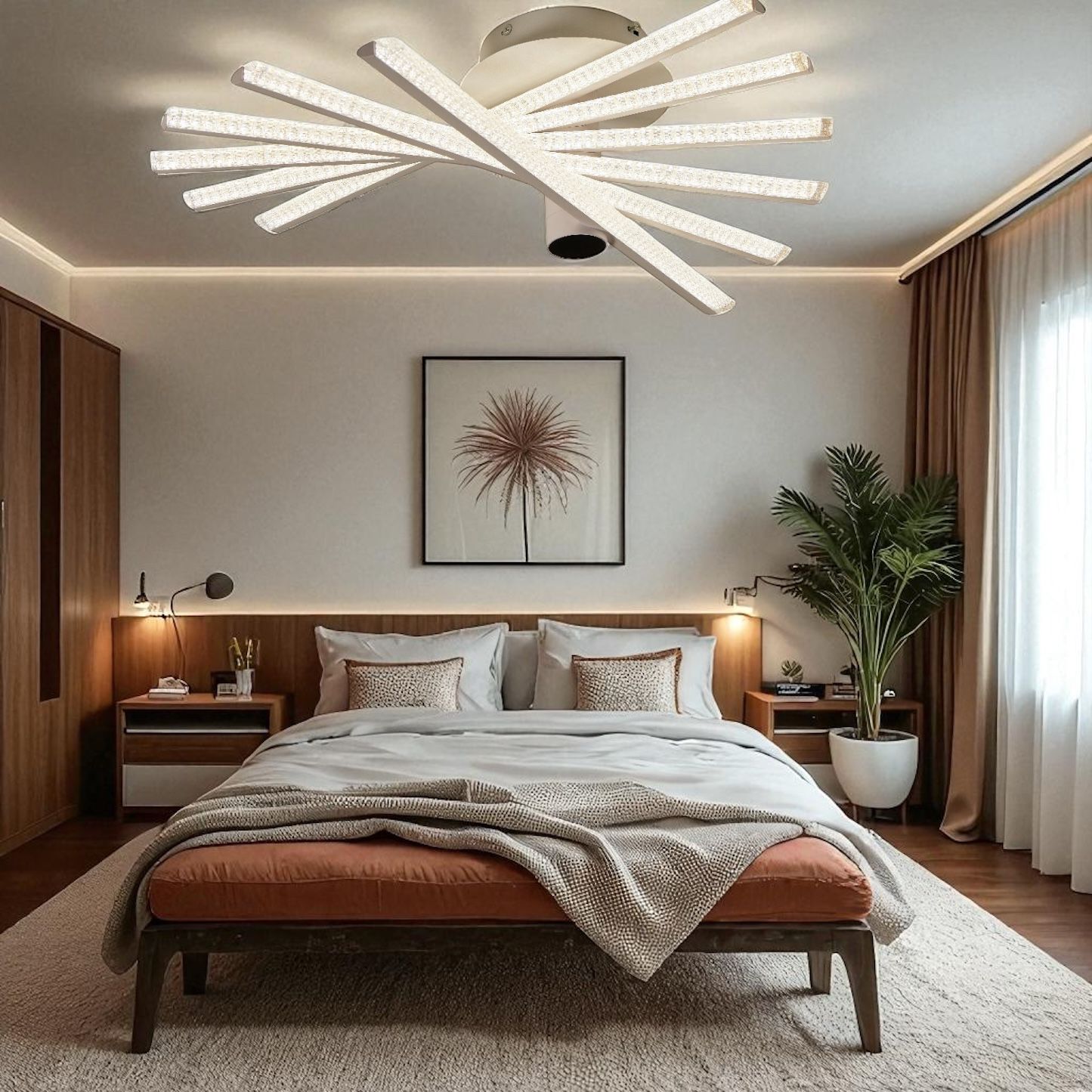 Lustra LED 6 LINES Design Rotund Alba Echivalent 600W Telecomanda