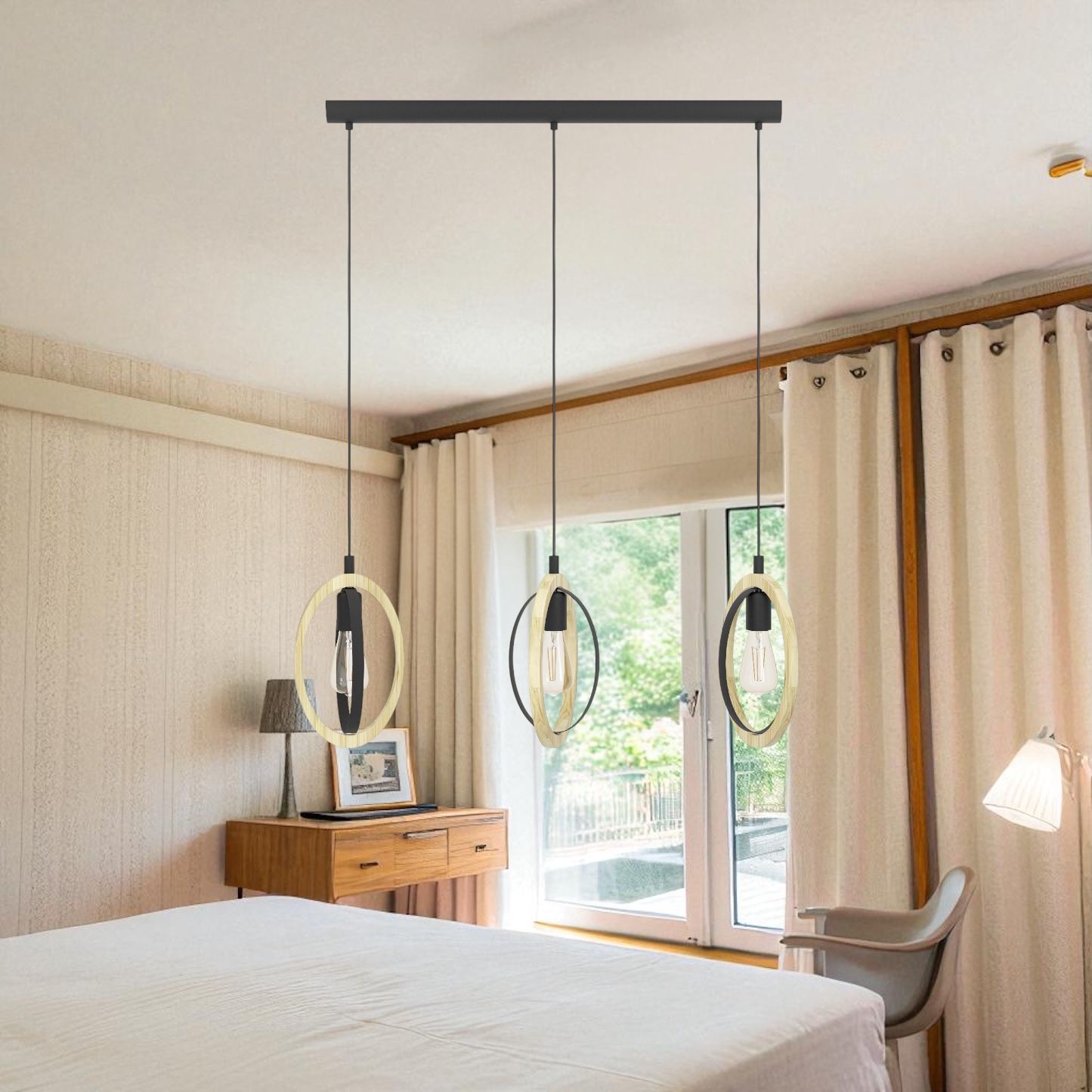 Lustra Suspendata BASILDON Nature Black 110CM