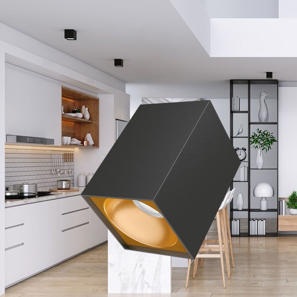 Spot Aplicat Patrat Negru & Auriu Dulie GU10 L97xH140mm