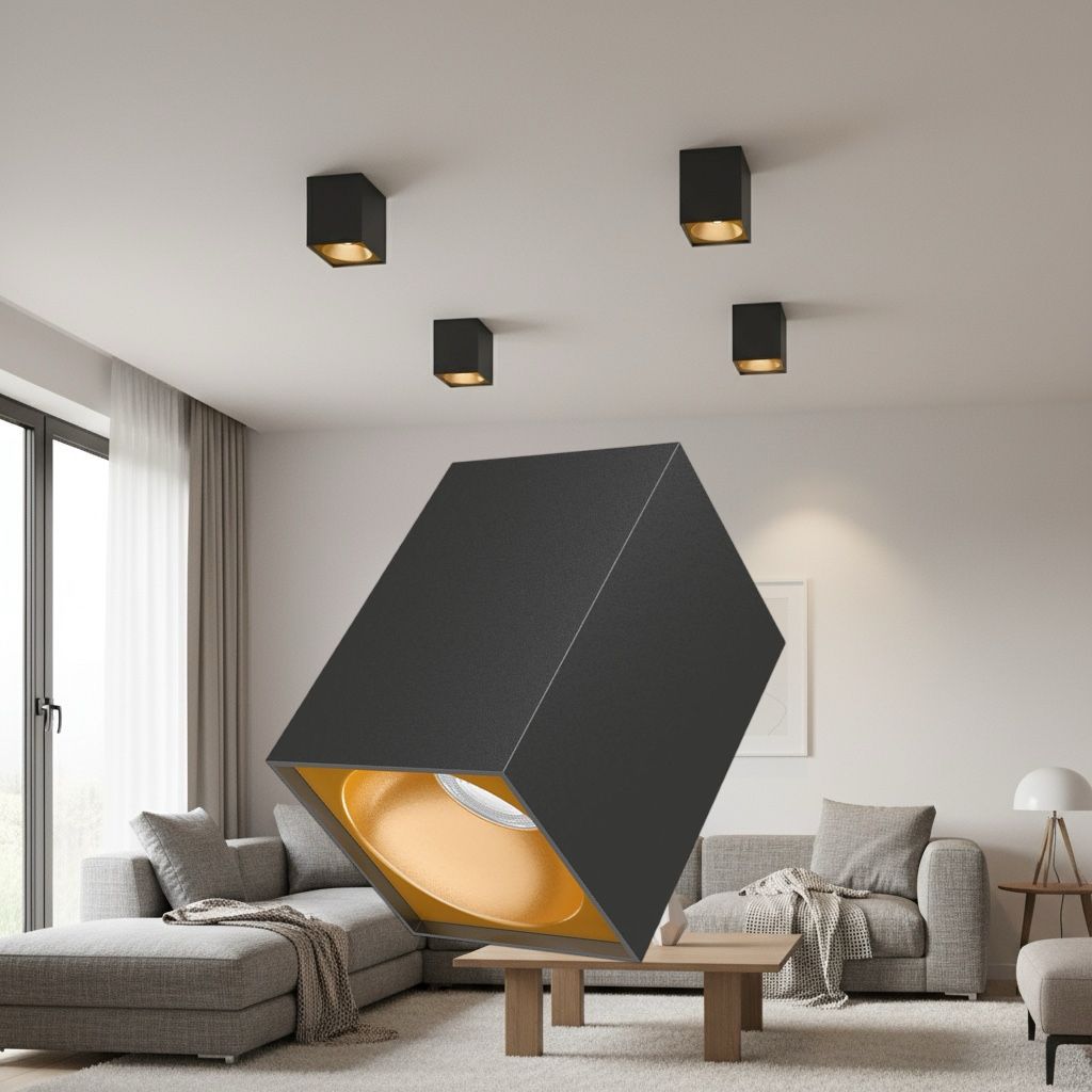 Spot Aplicat Patrat Negru & Auriu Dulie GU10 L80xH117mm