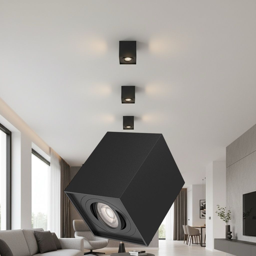 Spot Aplicat Patrat Fascicul Reglabil Negru Dulie GU10 L80xH100mm