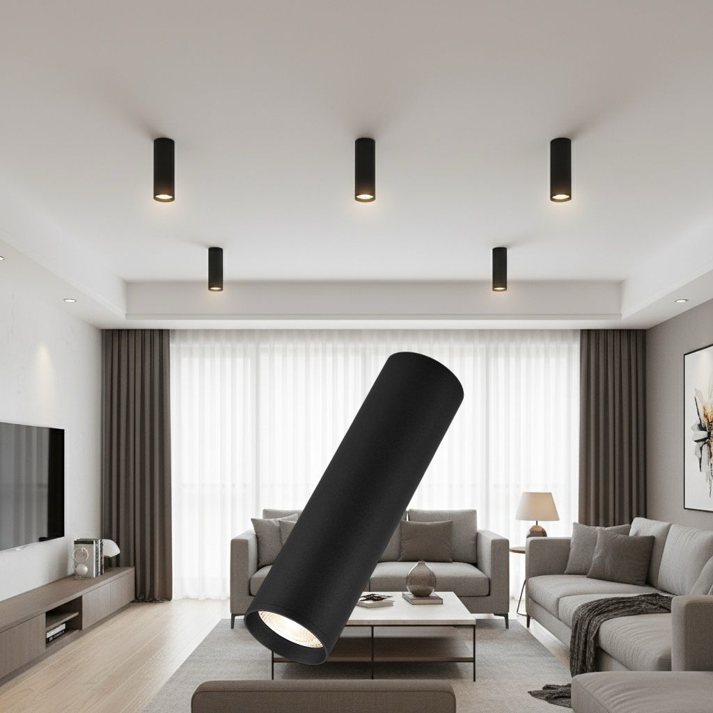 Spot Aplicat Rotund Negru Dulie GU10 Ø55x200mm