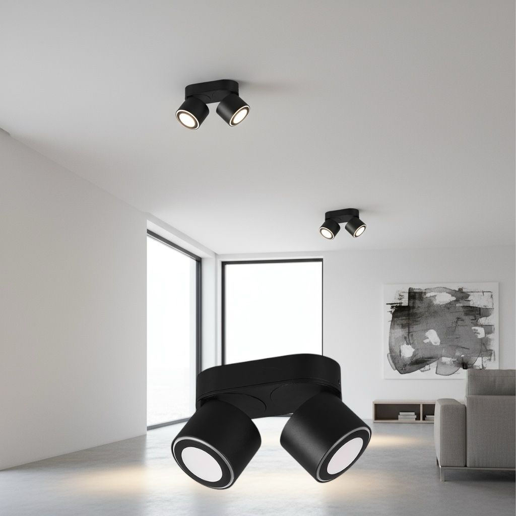 Spot LED Premium Aplicat Orientabil Dreptunghiular 2x450lm Negru 3 Moduri de Iluminare